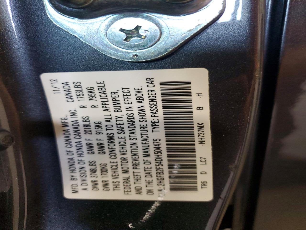2013 Honda Civic Lx Gray vin: 2HGFB2F54DH504475