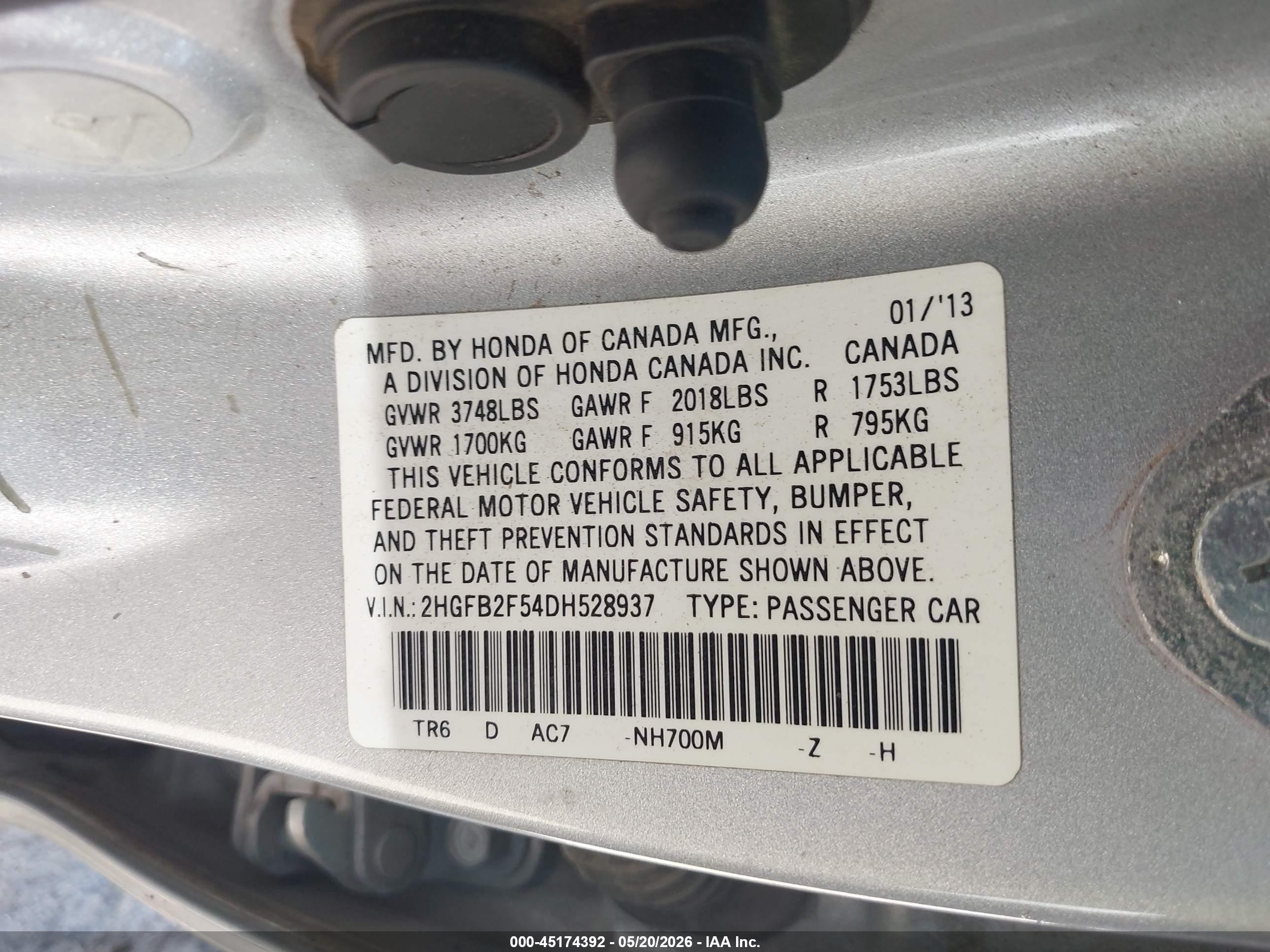 2013 Honda Civic Lx Silver vin: 2HGFB2F54DH528937