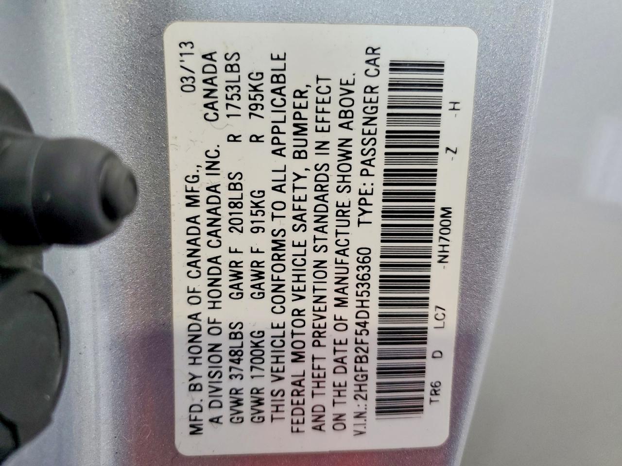 2013 Honda Civic Lx Silver vin: 2HGFB2F54DH536360