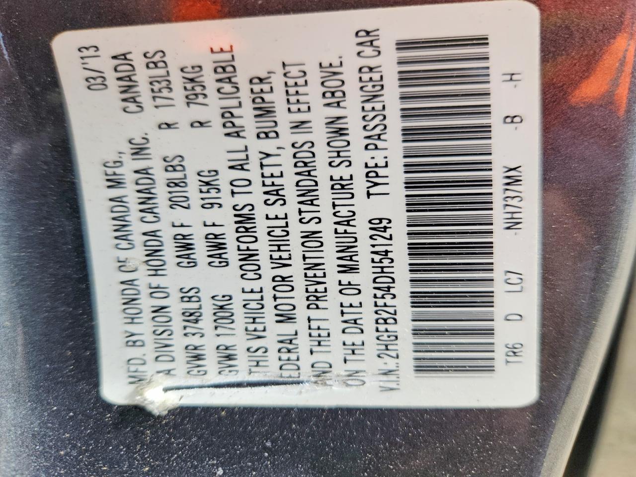 2013 Honda Civic Lx Gray vin: 2HGFB2F54DH541249