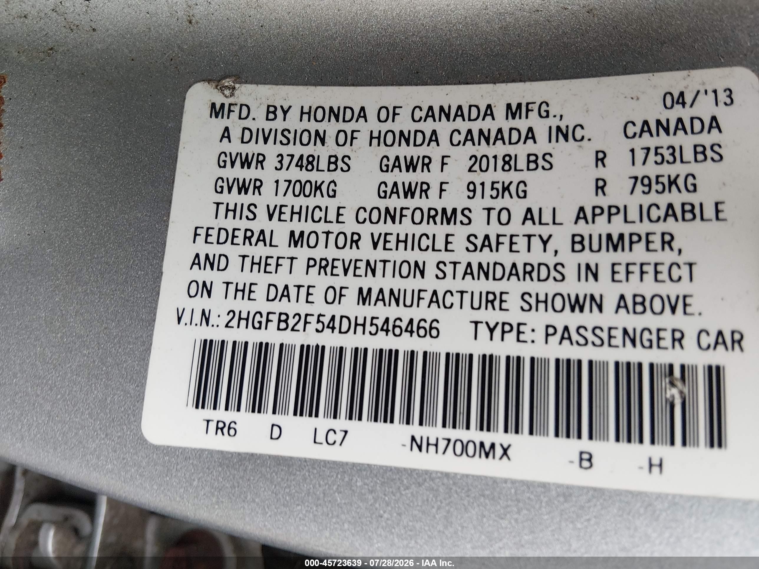 2013 Honda Civic Lx Silver vin: 2HGFB2F54DH546466