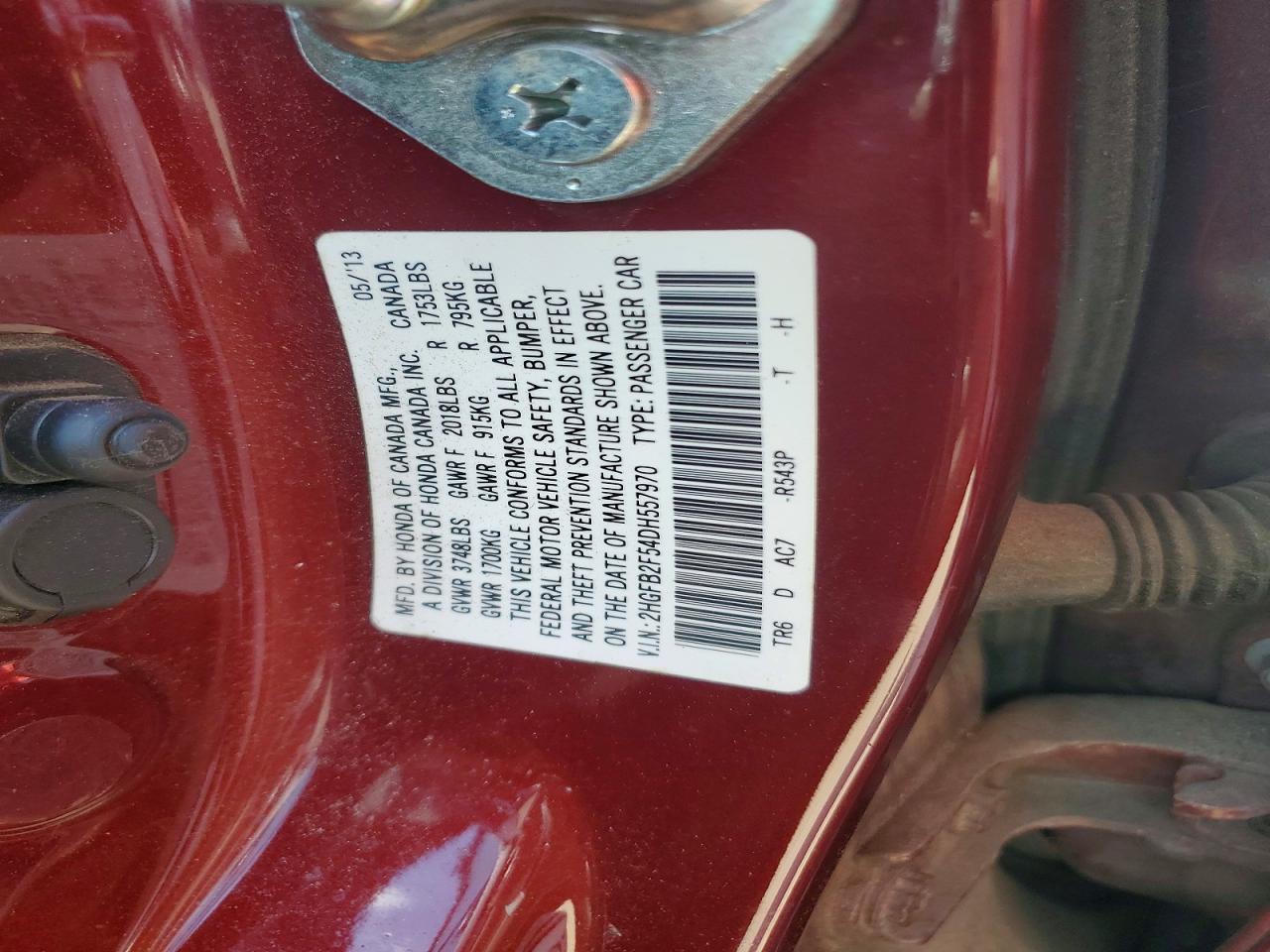 2013 Honda Civic Lx Burgundy vin: 2HGFB2F54DH557970