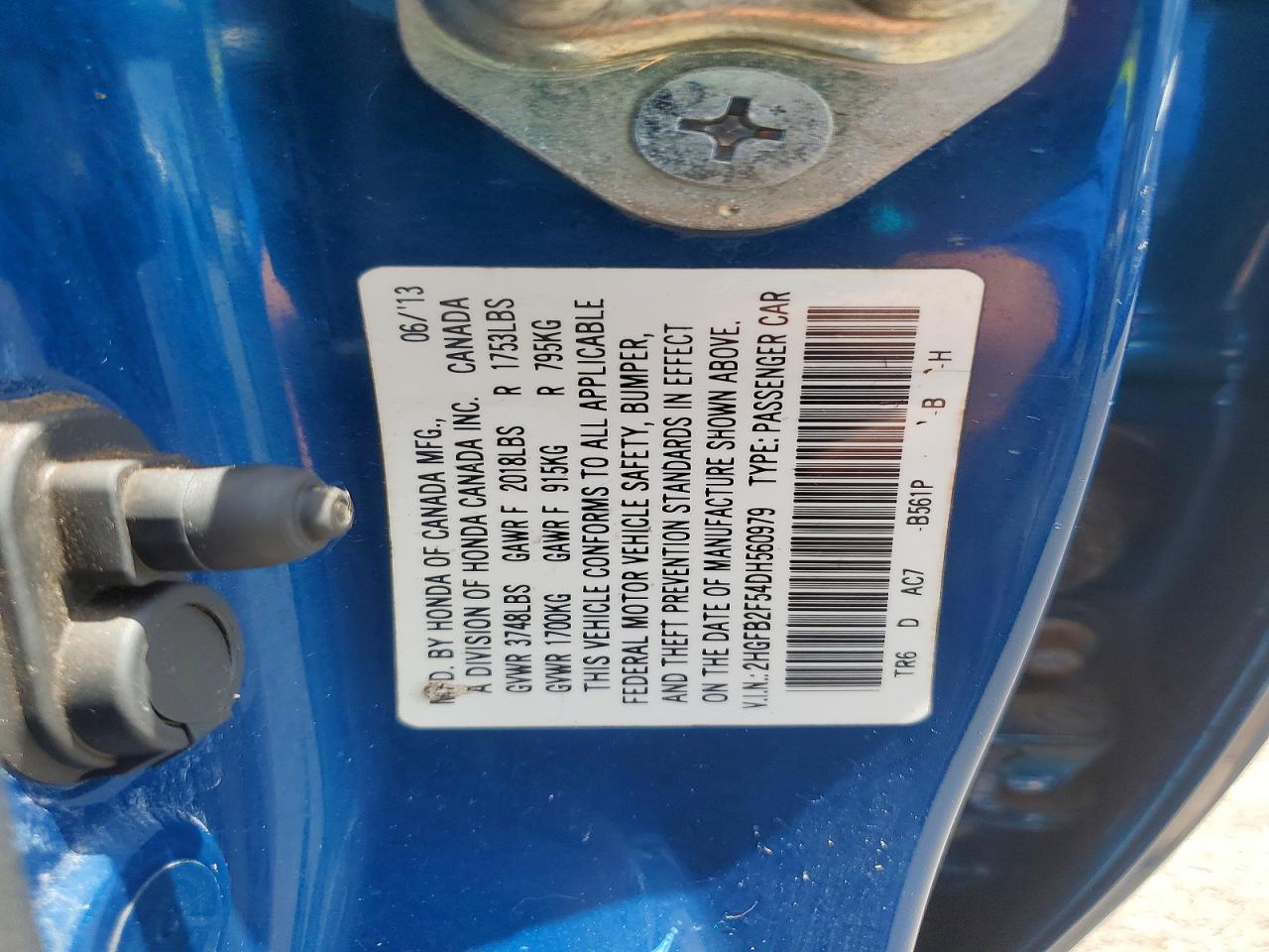 2013 Honda Civic Lx Blue vin: 2HGFB2F54DH560979