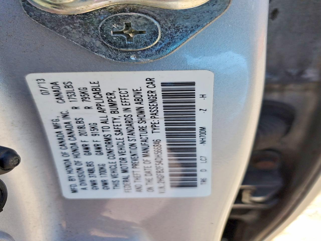 2013 Honda Civic Lx Серебряный vin: 2HGFB2F54DH566846