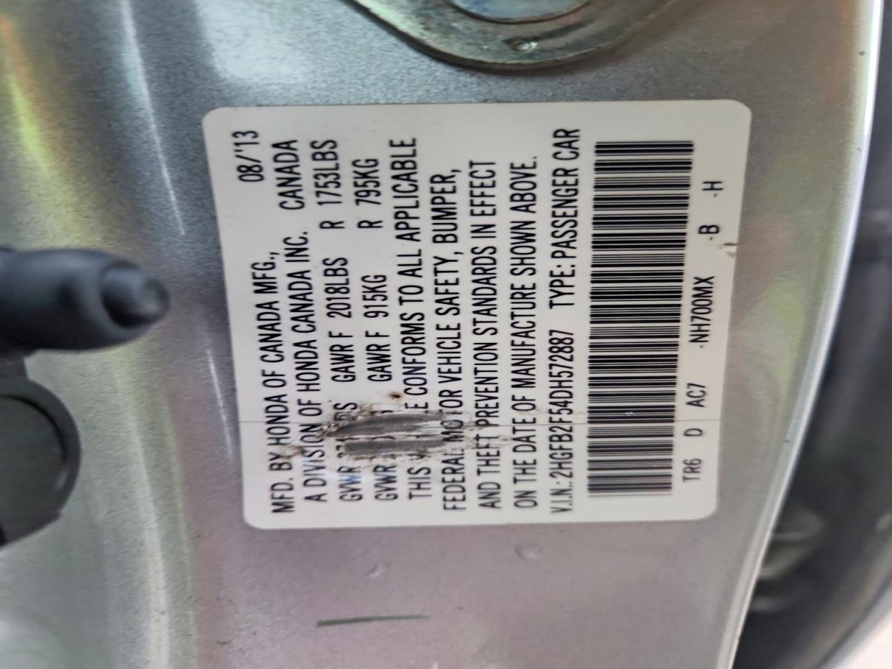 2013 Honda Civic Lx Silver vin: 2HGFB2F54DH572887