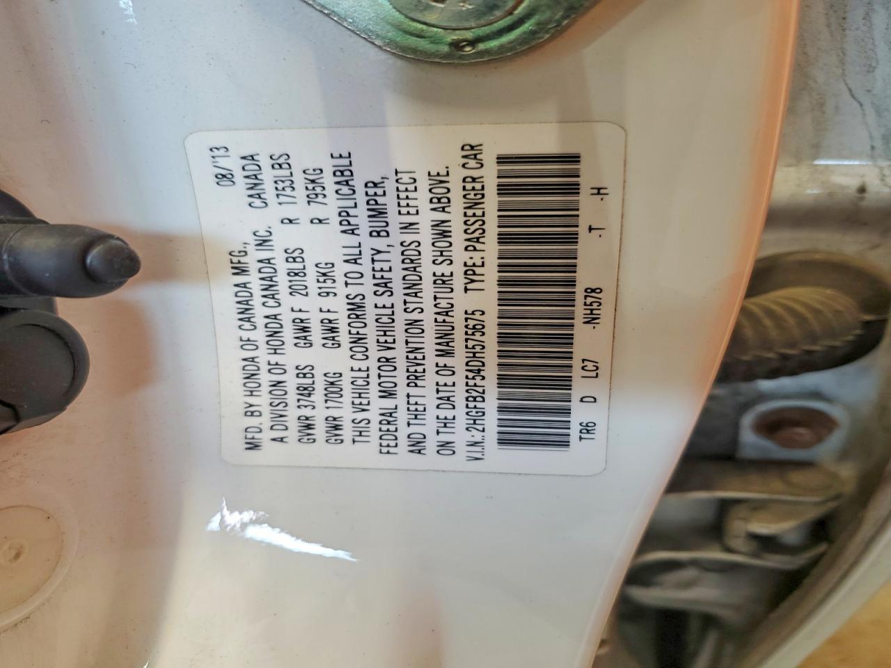 2013 Honda Civic Lx White vin: 2HGFB2F54DH575675