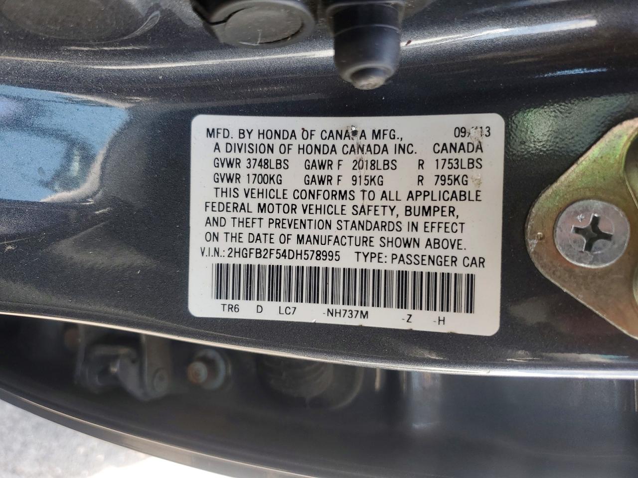 2013 Honda Civic Lx Gray vin: 2HGFB2F54DH578995