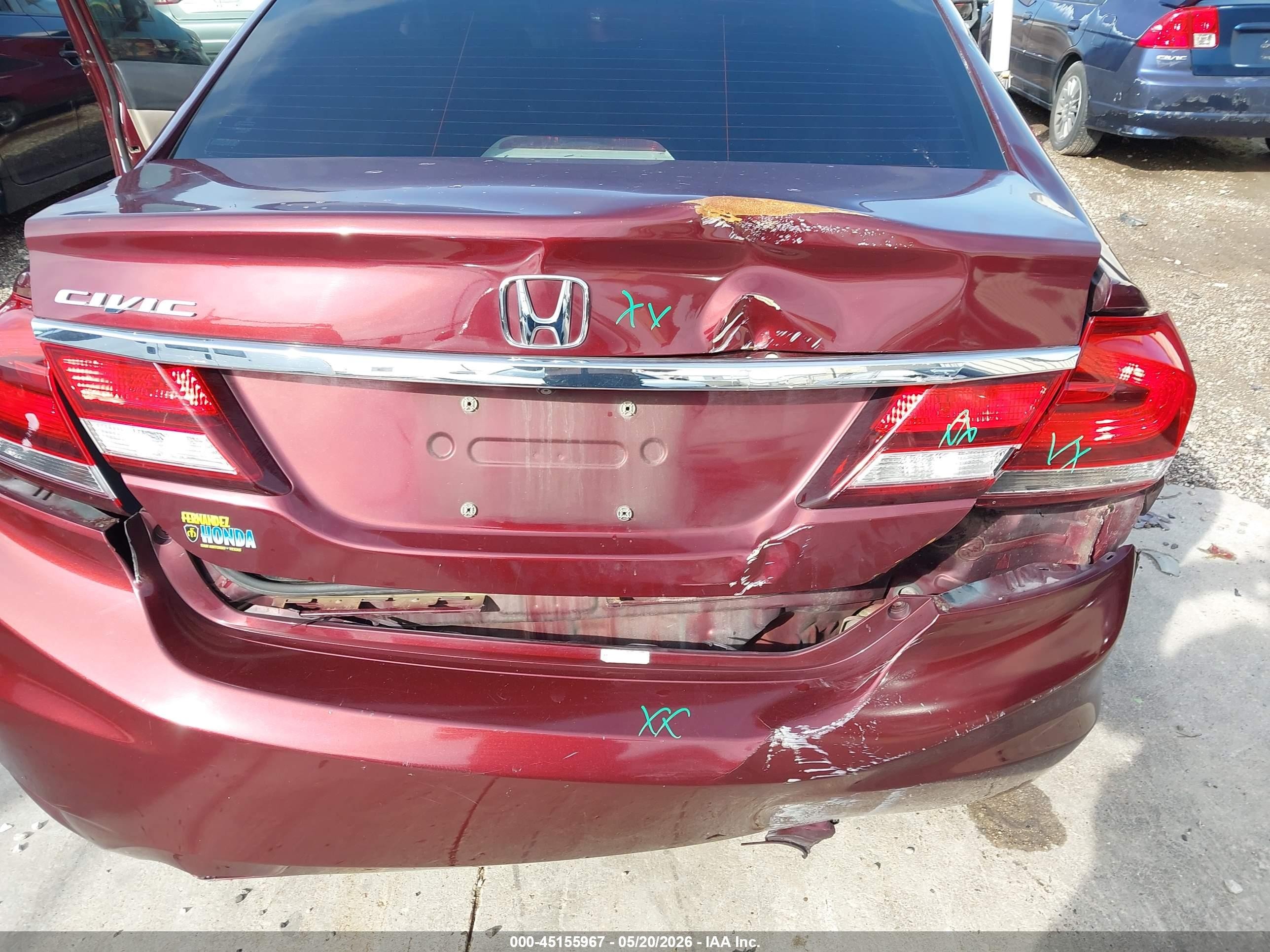 2013 Honda Civic Lx Maroon vin: 2HGFB2F54DH594372