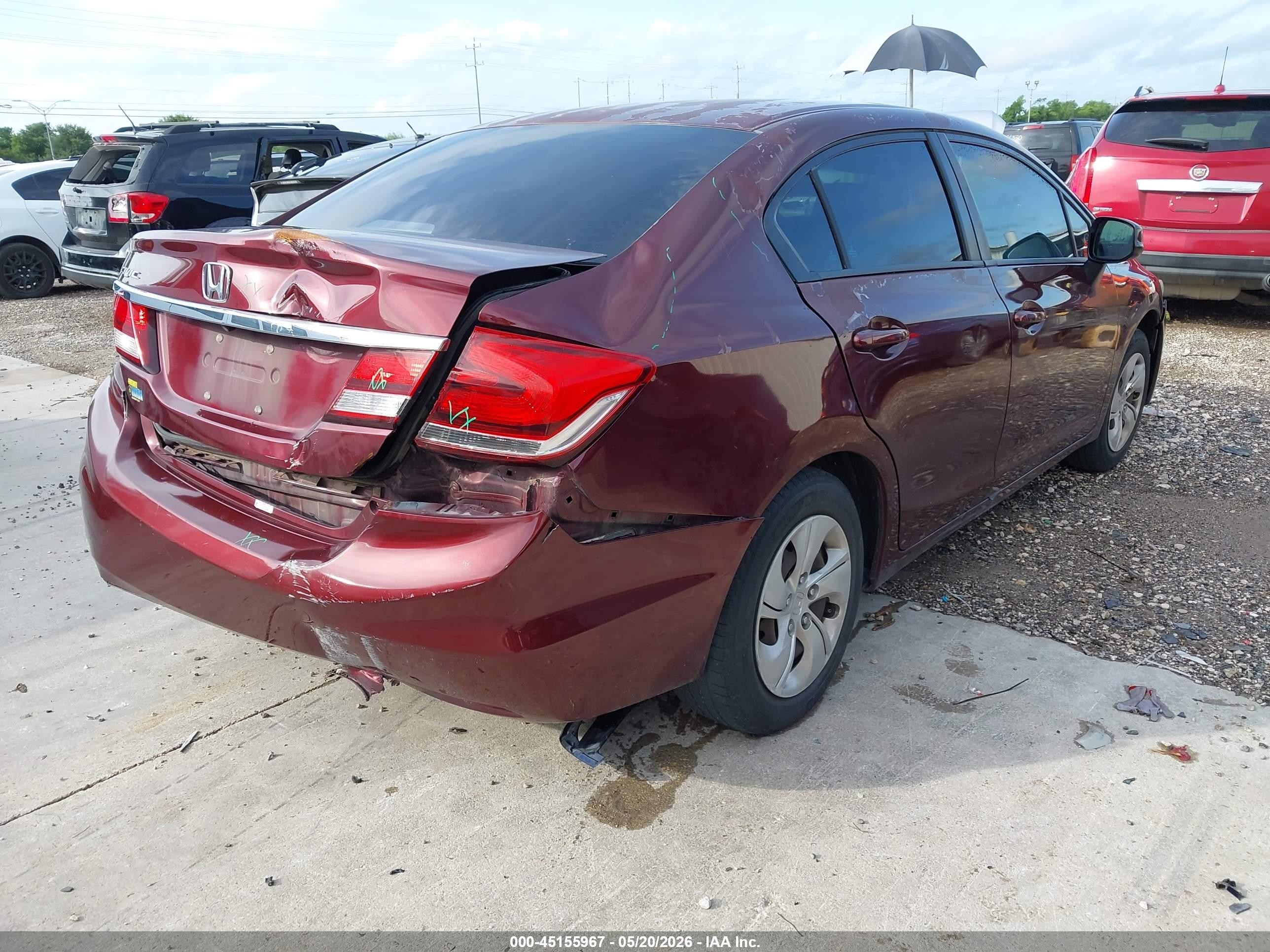 2013 Honda Civic Lx Maroon vin: 2HGFB2F54DH594372