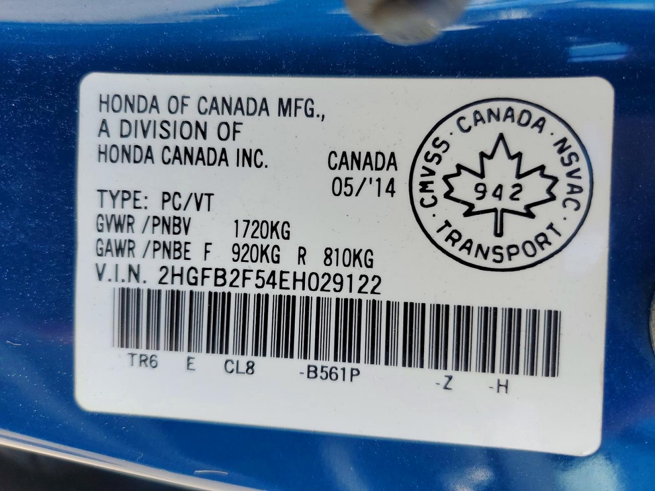 2014 Honda Civic Lx Blue vin: 2HGFB2F54EH029122