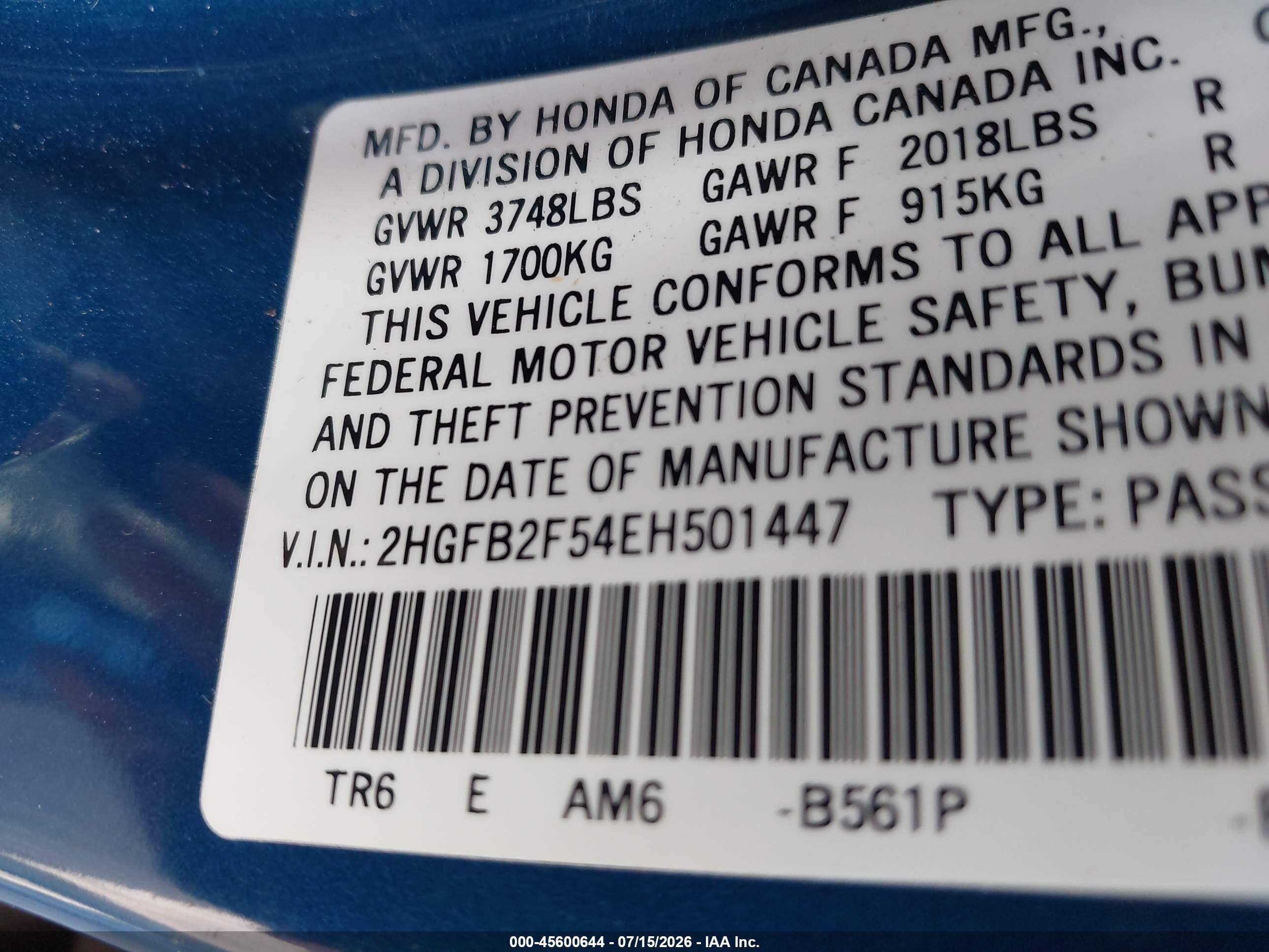 2014 Honda Civic Lx Blue vin: 2HGFB2F54EH501447