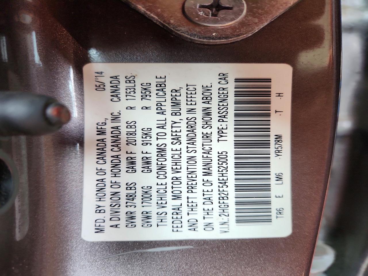 2014 Honda Civic Lx Beige vin: 2HGFB2F54EH525005