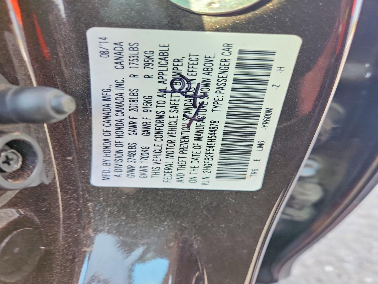 2014 Honda Civic Lx Black vin: 2HGFB2F54EH544878