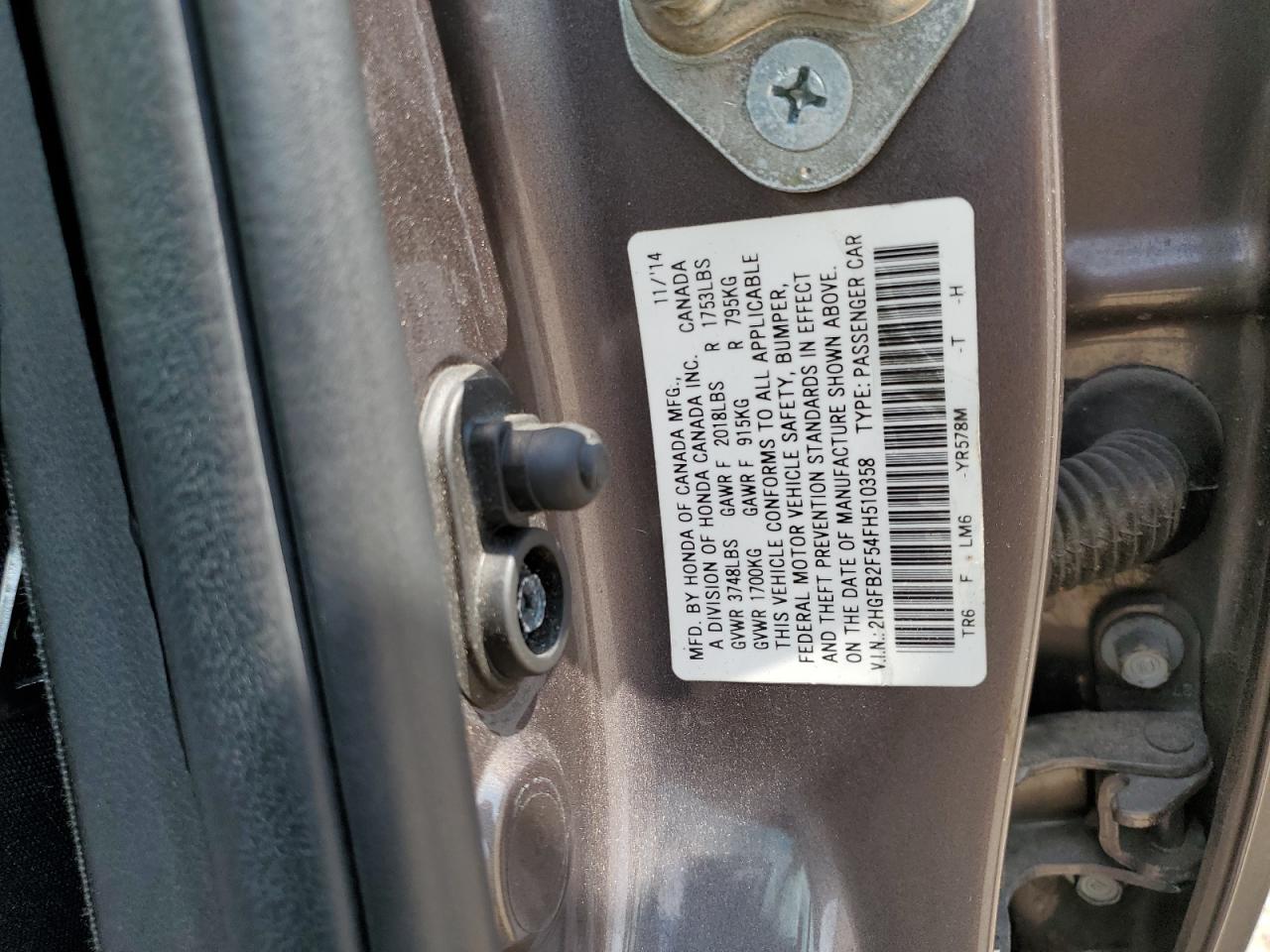 2015 Honda Civic Lx Brown vin: 2HGFB2F54FH510358