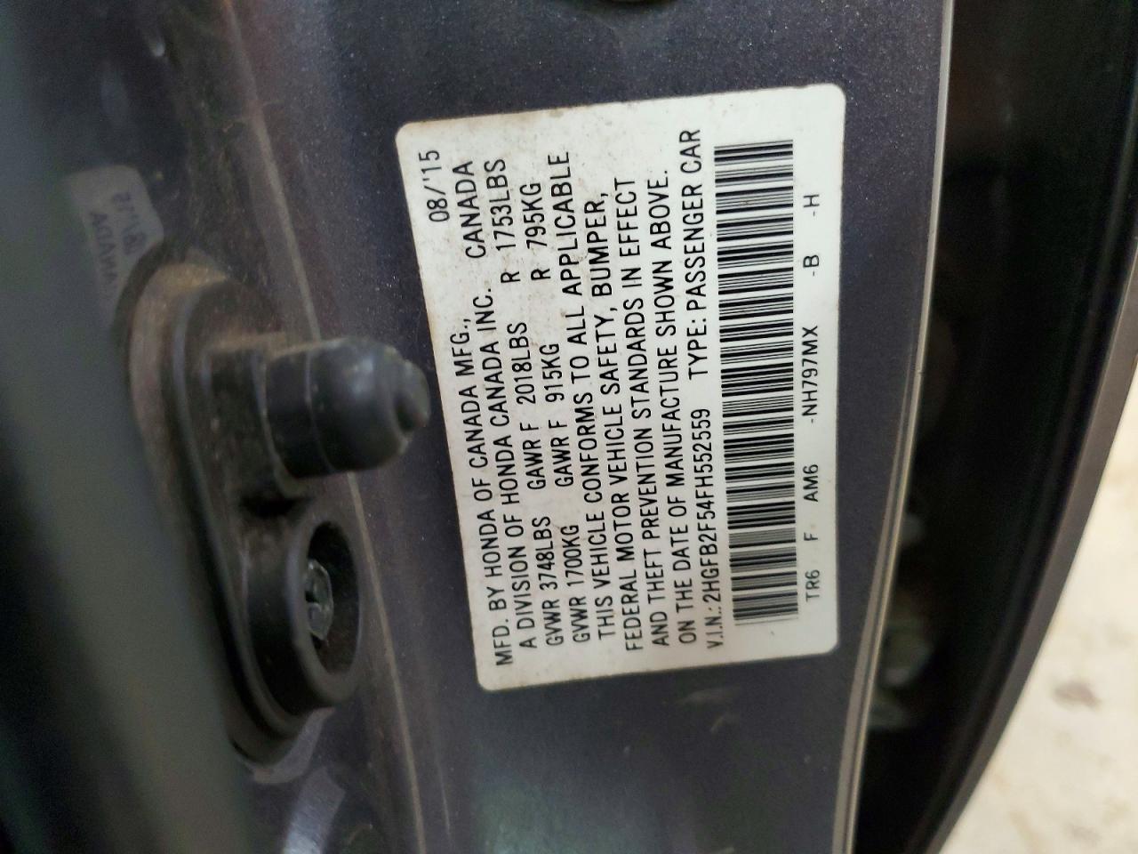 2015 Honda Civic Lx Gray vin: 2HGFB2F54FH552559