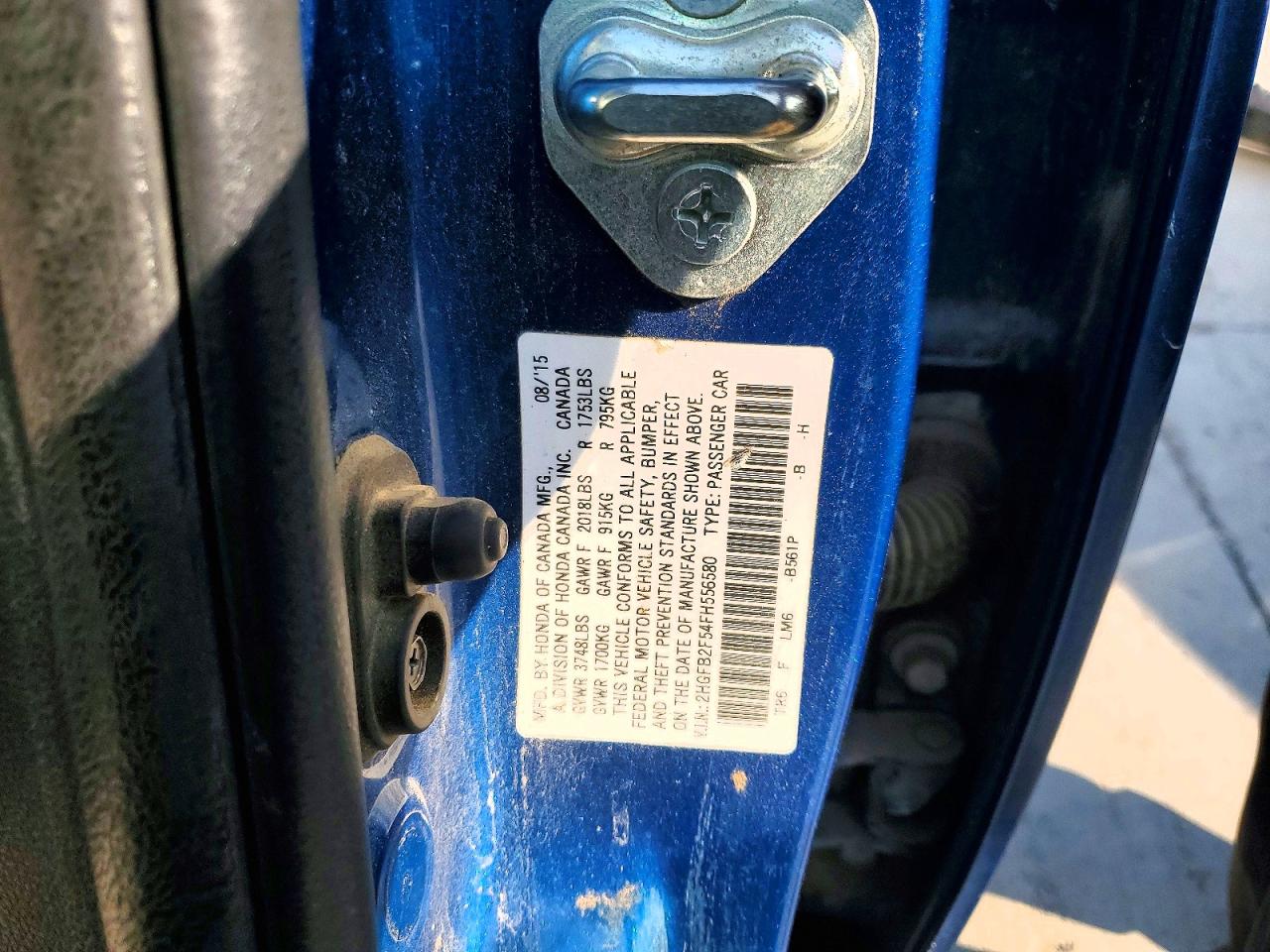 2015 Honda Civic Lx Blue vin: 2HGFB2F54FH556580
