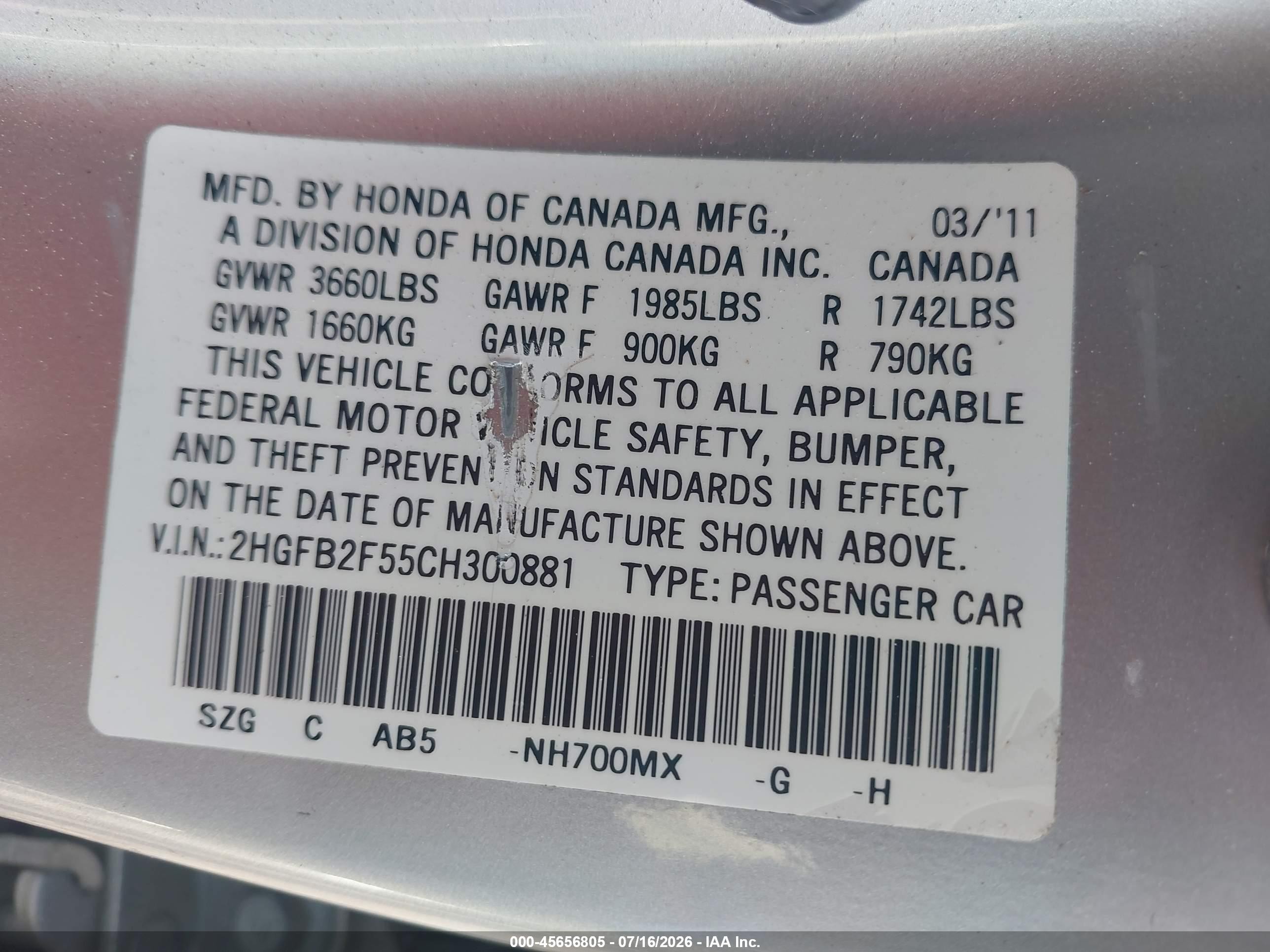 2012 Honda Civic Lx Silver vin: 2HGFB2F55CH300881