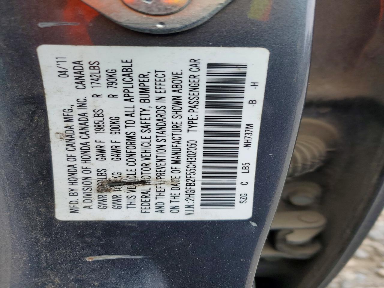 2012 Honda Civic Lx Gray vin: 2HGFB2F55CH302050