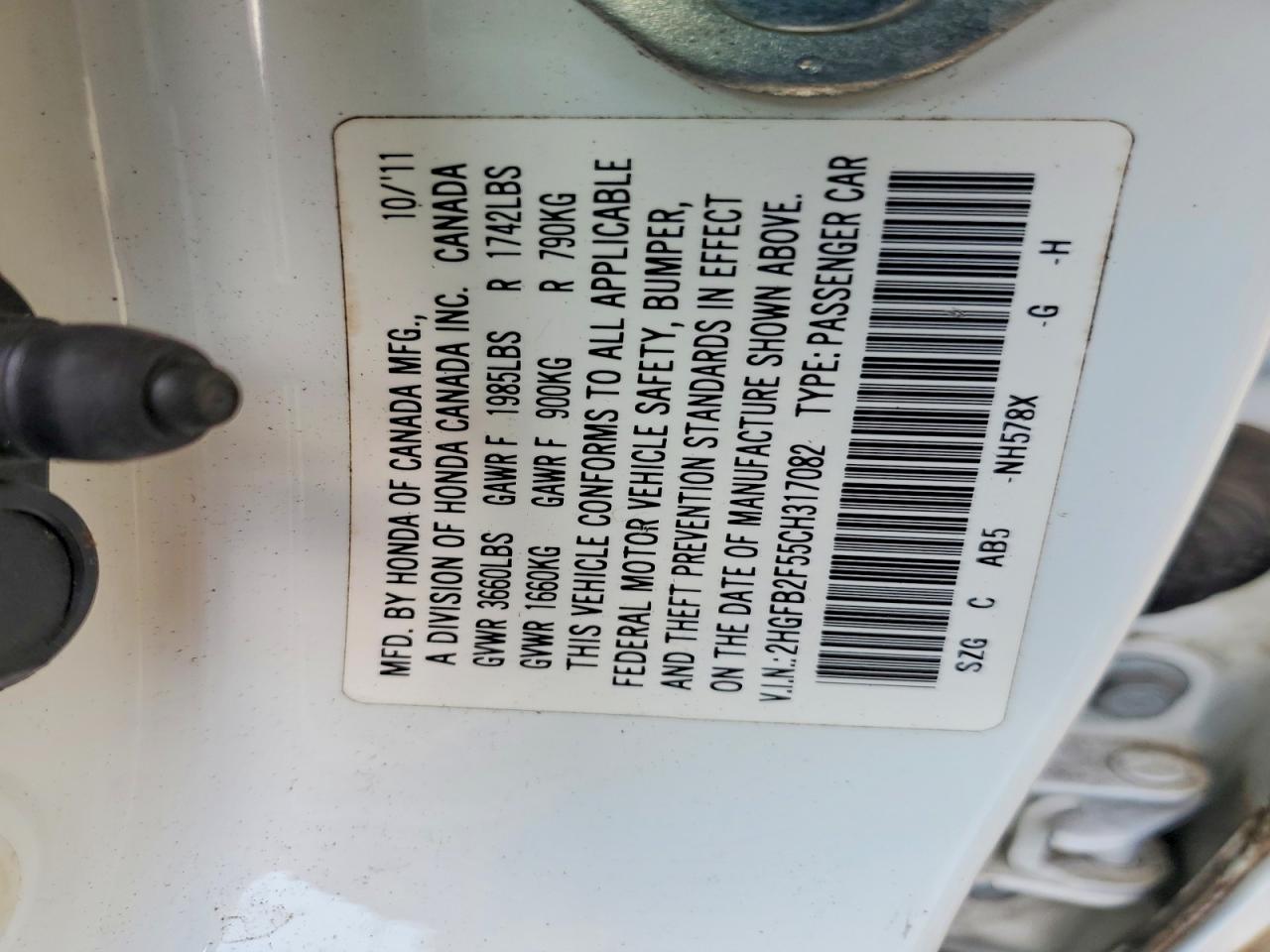 2012 Honda Civic Lx White vin: 2HGFB2F55CH317082
