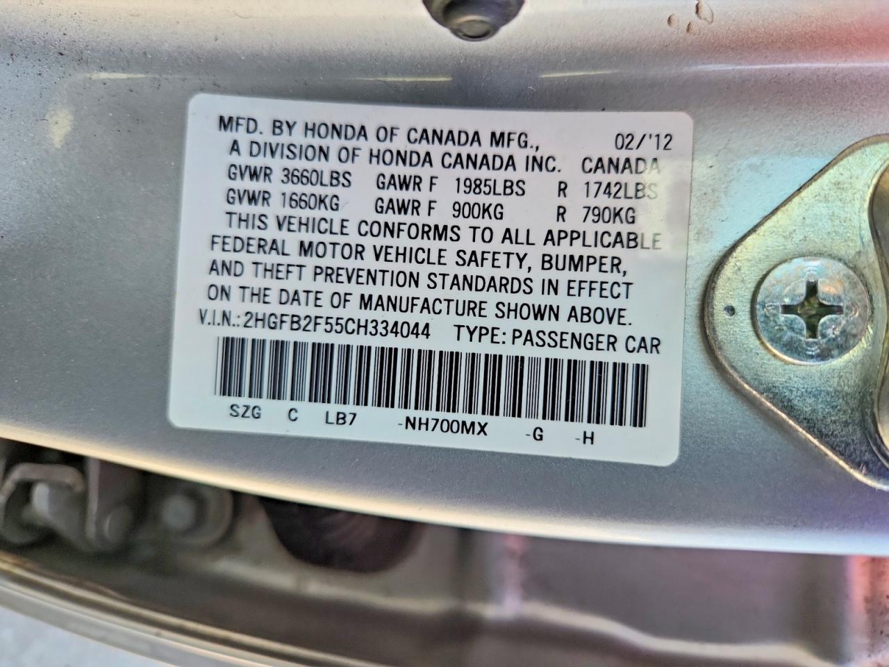 2012 Honda Civic Lx Silver vin: 2HGFB2F55CH334044