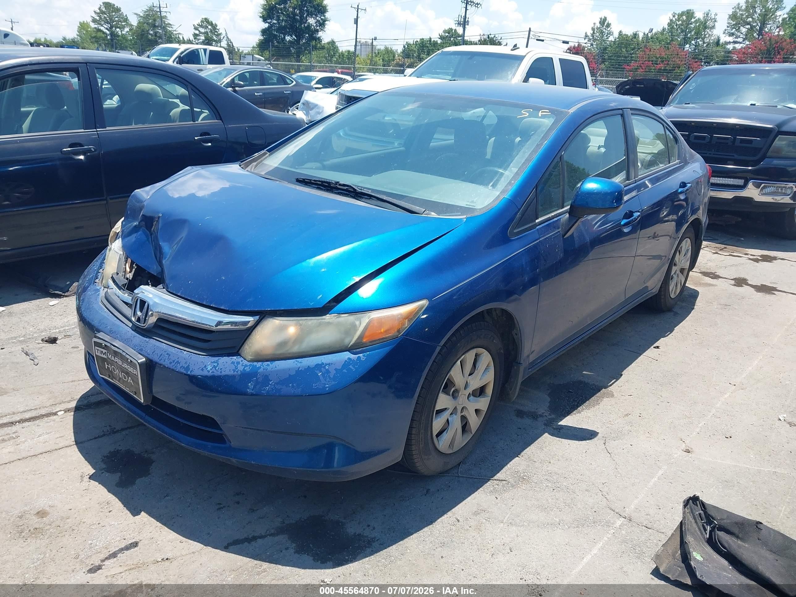 2012 Honda Civic Lx Blue vin: 2HGFB2F55CH502281