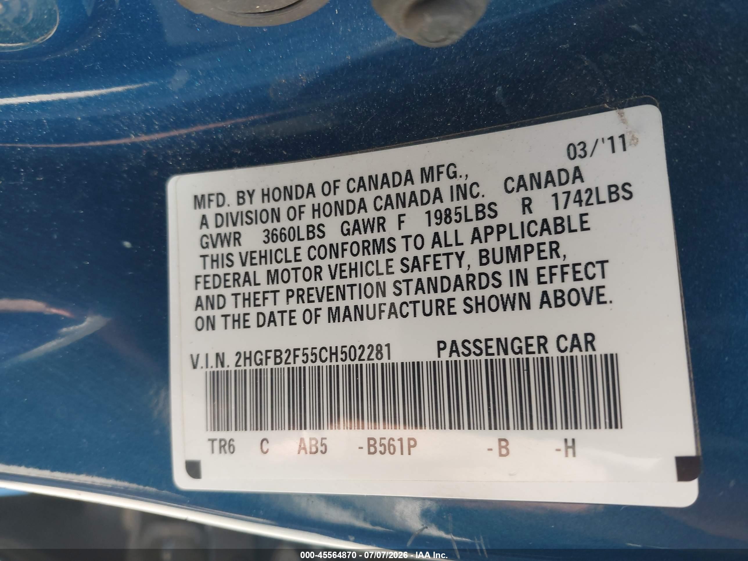 2012 Honda Civic Lx Blue vin: 2HGFB2F55CH502281