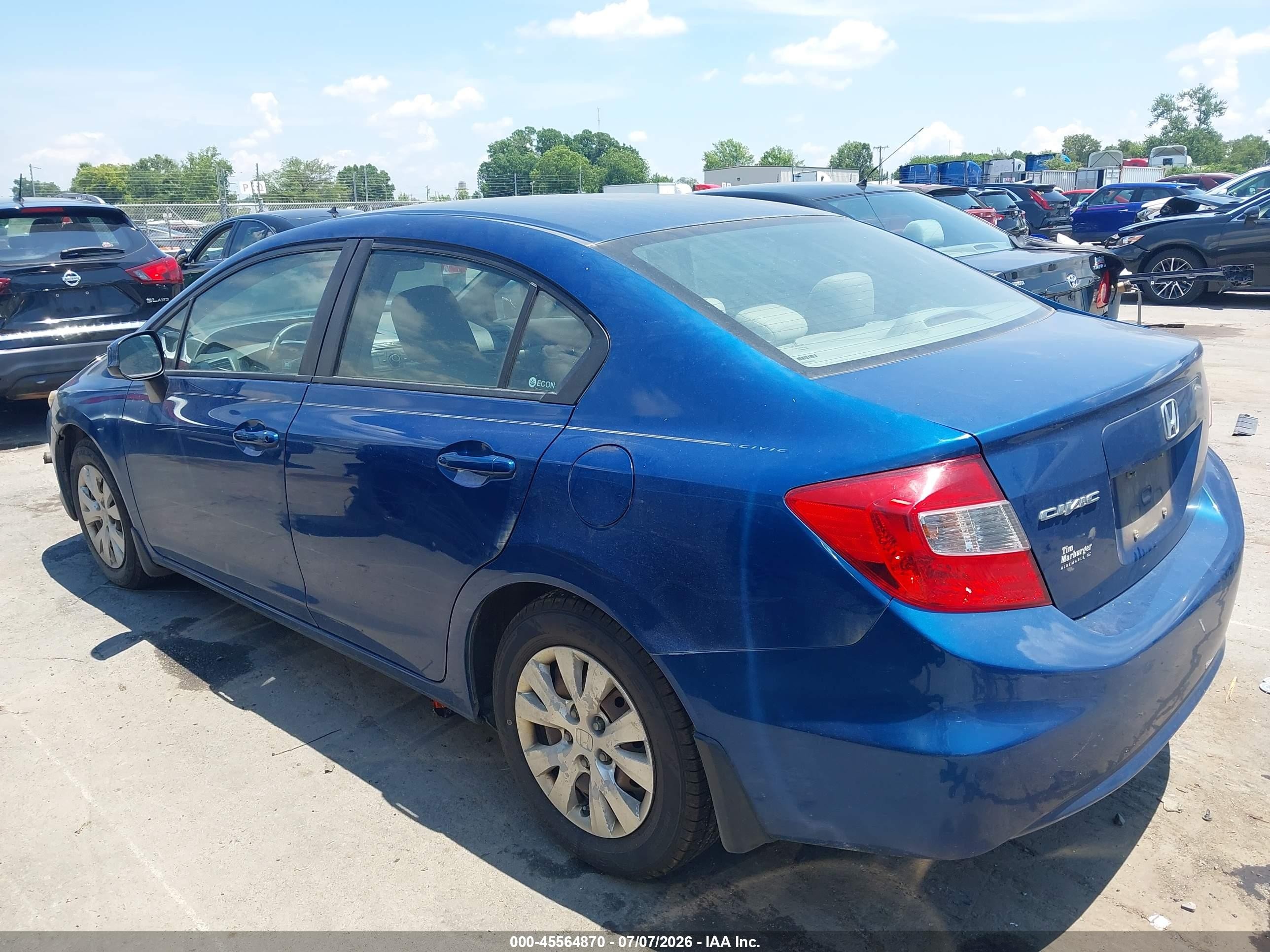 2012 Honda Civic Lx Blue vin: 2HGFB2F55CH502281