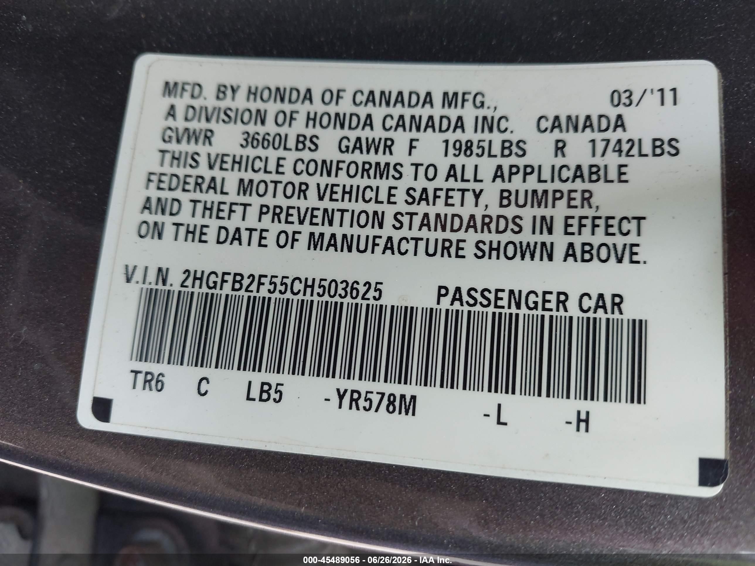 2012 Honda Civic Lx Tan vin: 2HGFB2F55CH503625