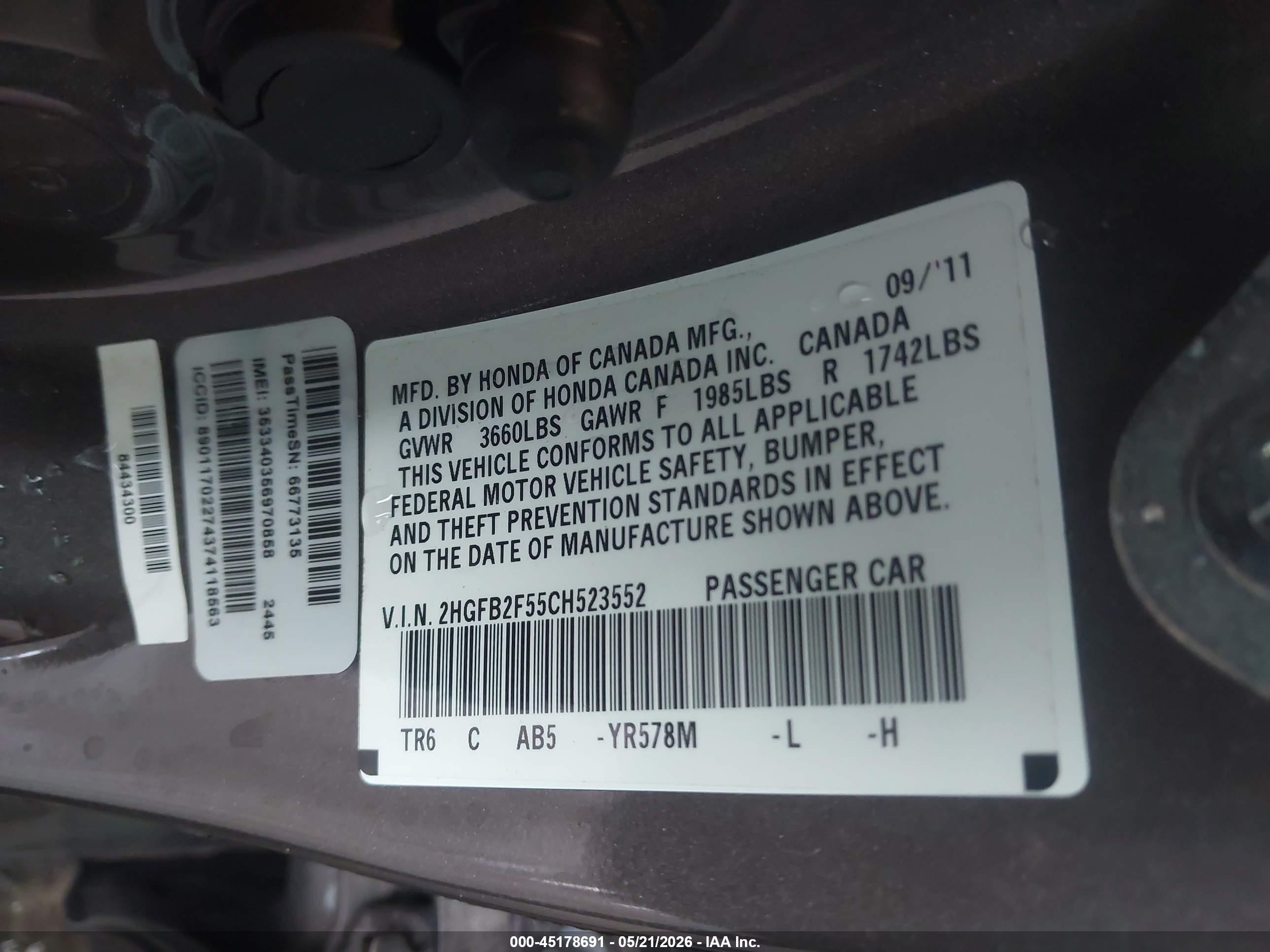 2012 Honda Civic Lx Gray vin: 2HGFB2F55CH523552