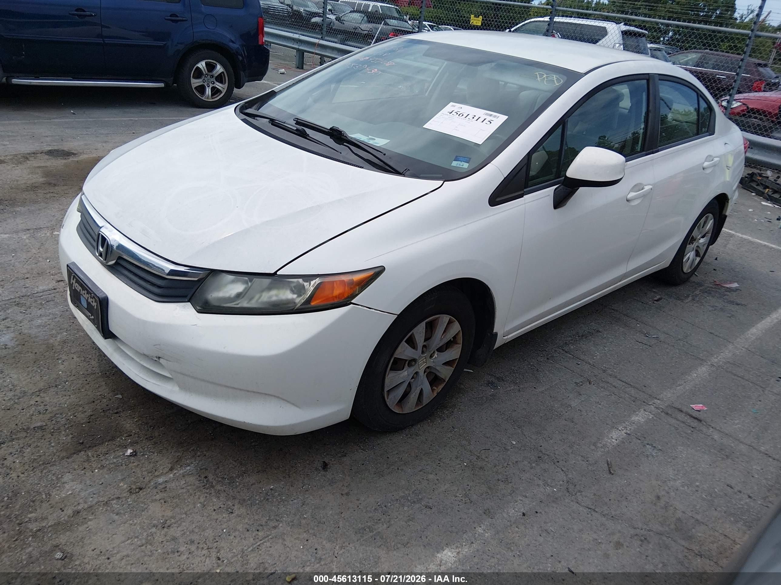 2012 Honda Civic Lx White vin: 2HGFB2F55CH539430