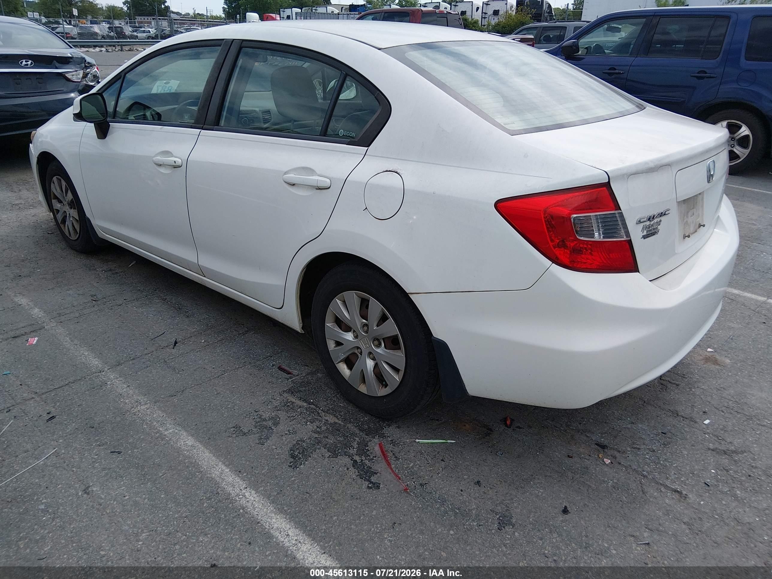 2012 Honda Civic Lx White vin: 2HGFB2F55CH539430