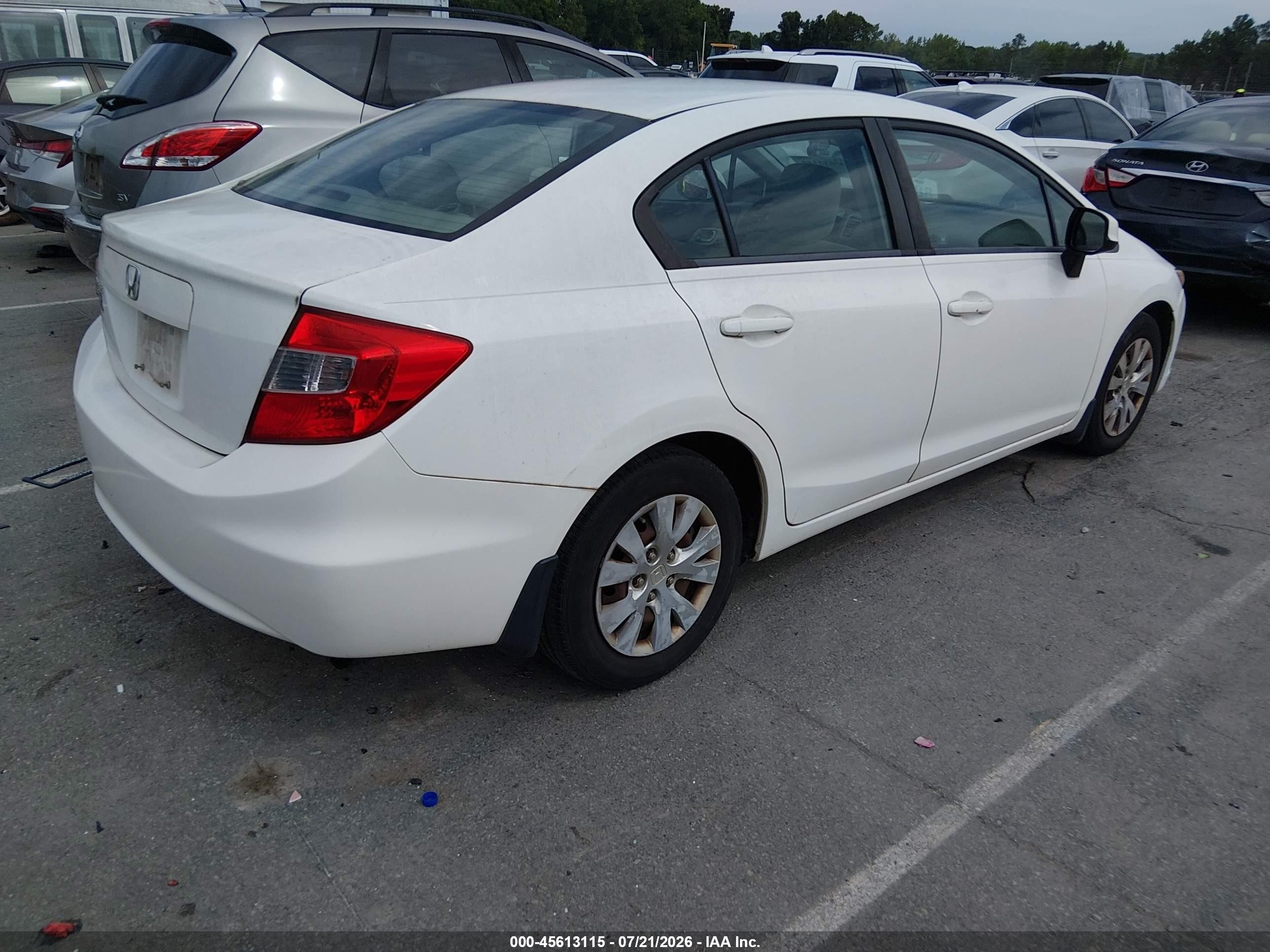 2012 Honda Civic Lx White vin: 2HGFB2F55CH539430