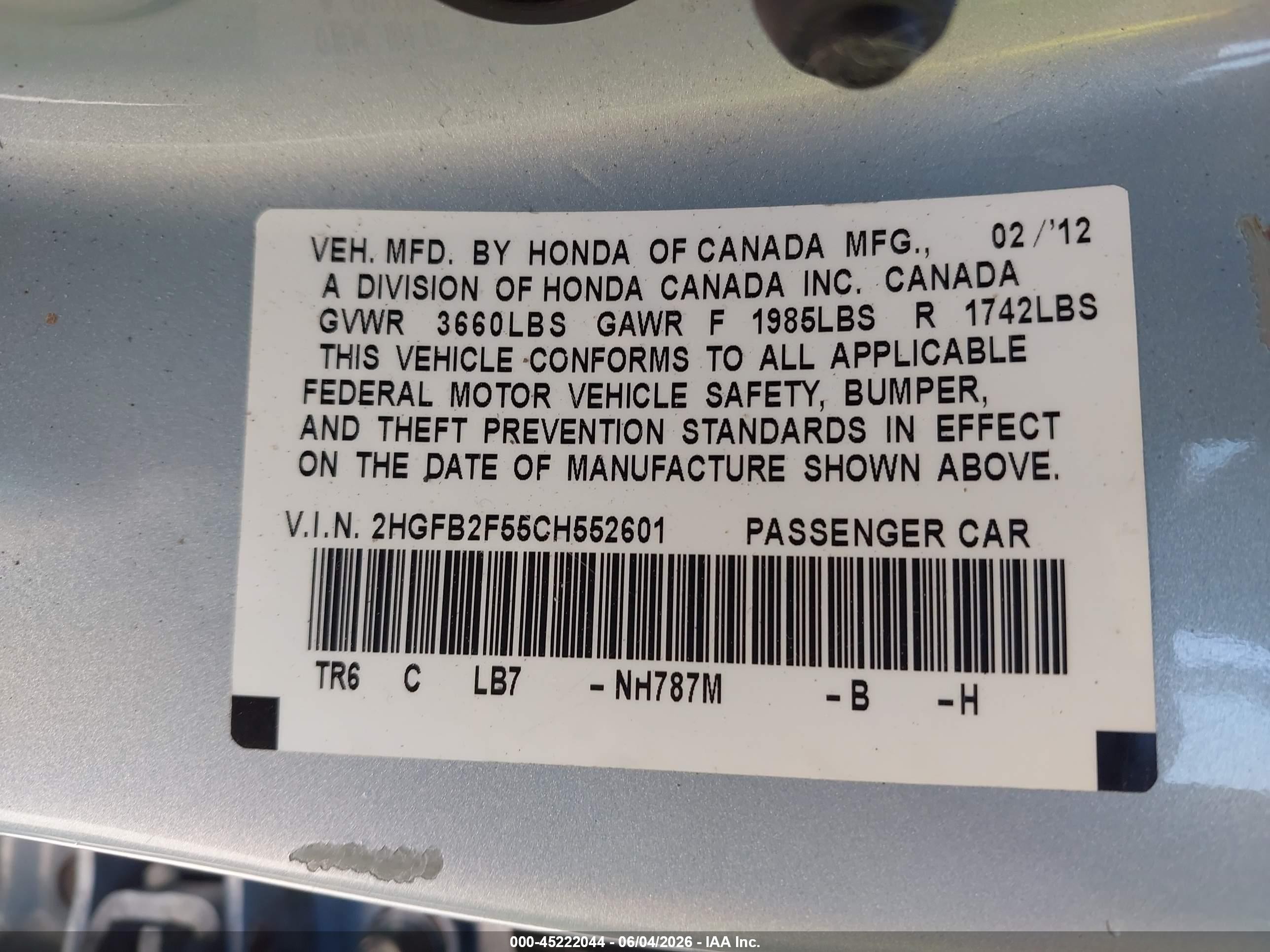 2012 Honda Civic Lx Light Blue vin: 2HGFB2F55CH552601