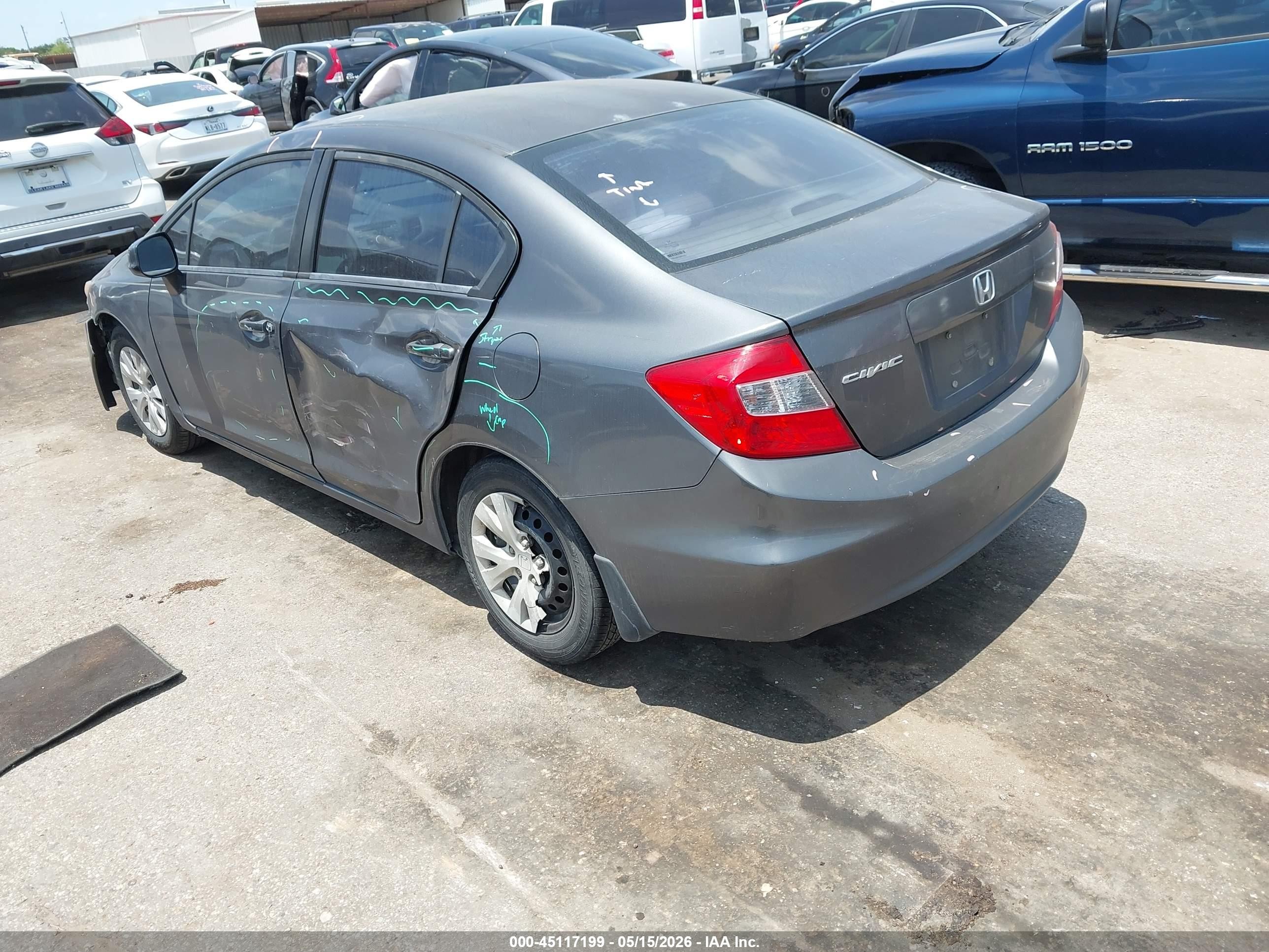2012 Honda Civic Lx Gray vin: 2HGFB2F55CH561525