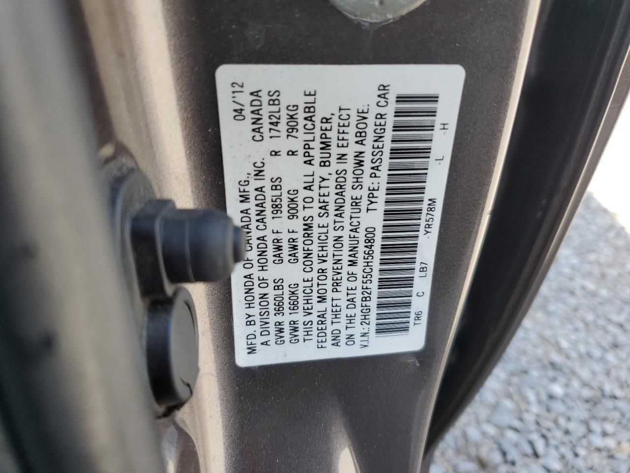2012 Hond Civic Lx Brown vin: 2HGFB2F55CH564800