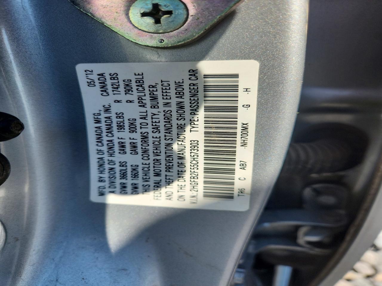 2012 Honda Civic Lx Silver vin: 2HGFB2F55CH573903