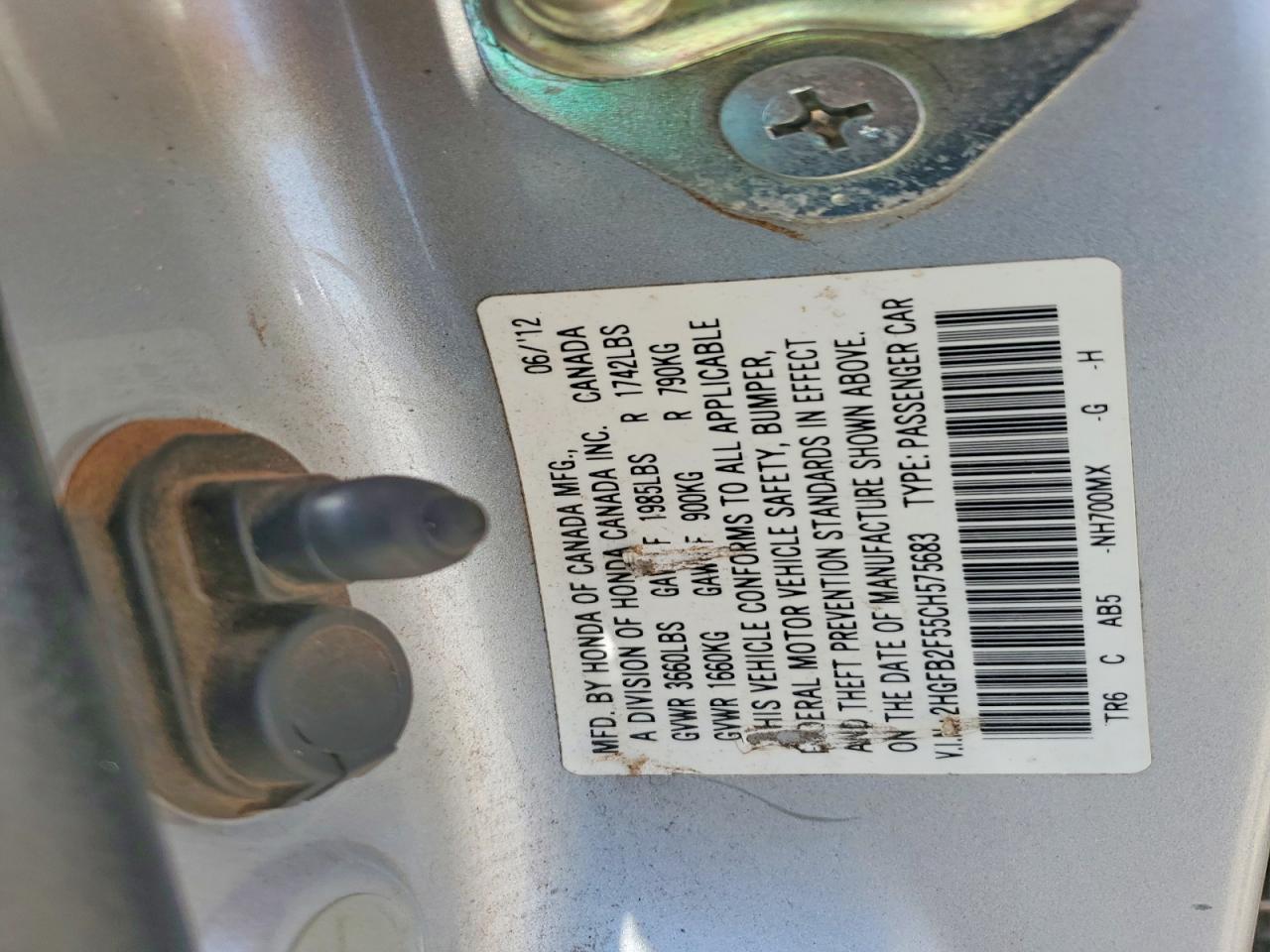 2012 Honda Civic Lx Silver vin: 2HGFB2F55CH575683