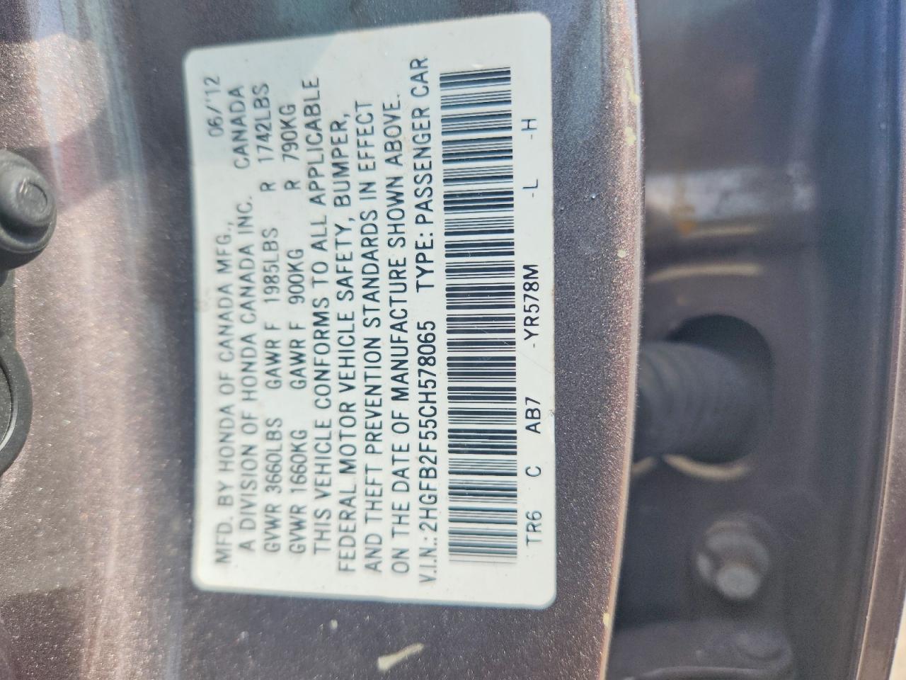 2012 Honda Civic Lx Gray vin: 2HGFB2F55CH578065