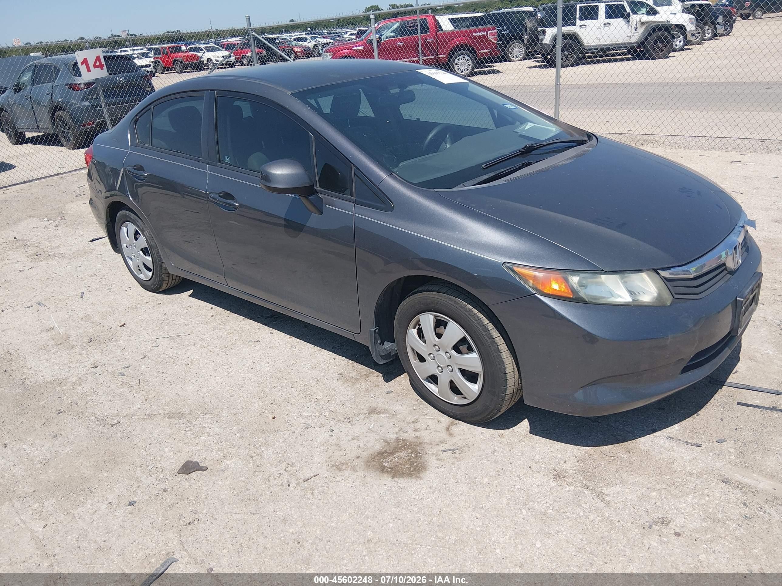2012 Honda Civic Lx Gray vin: 2HGFB2F55CH600596