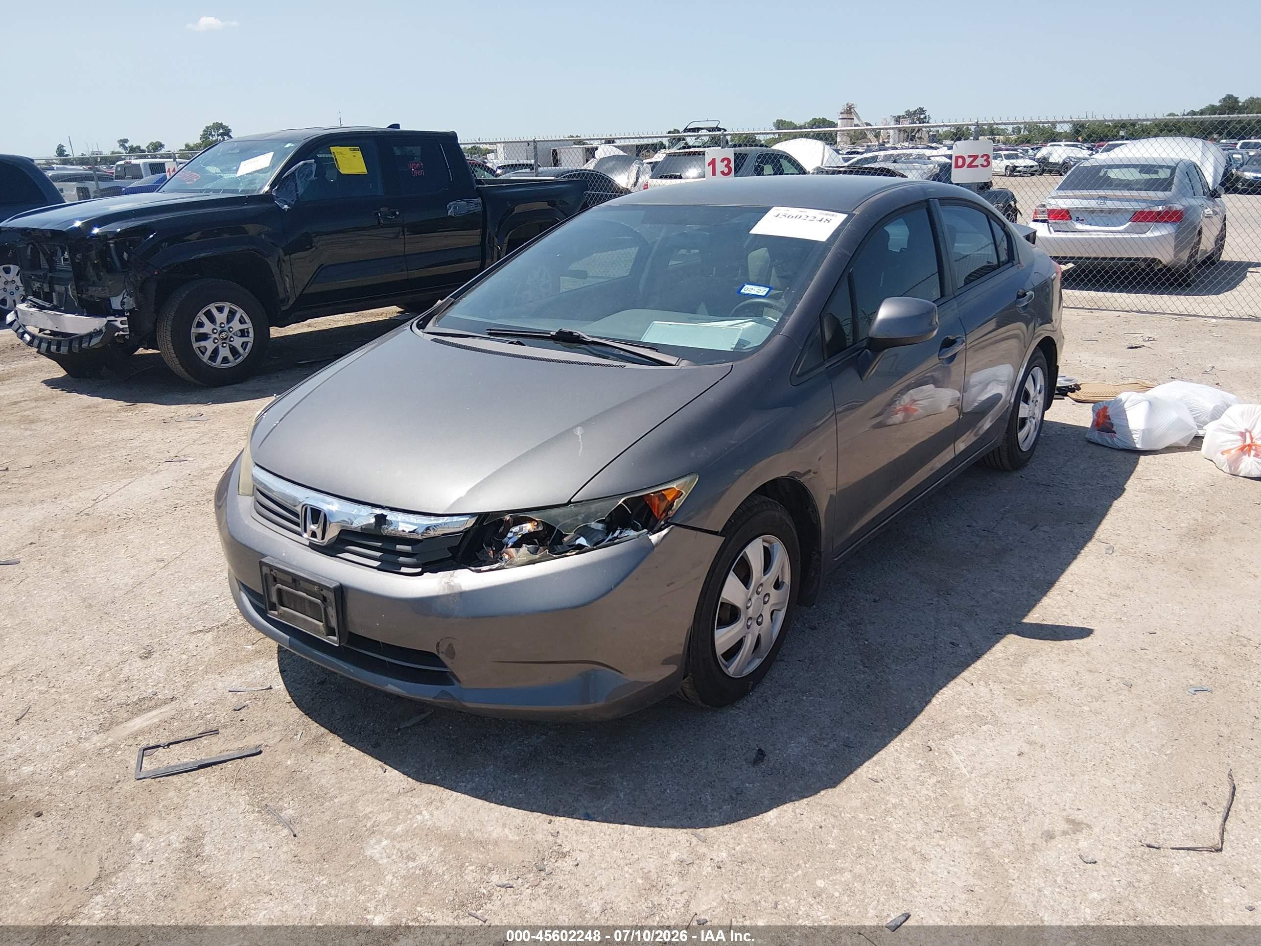 2012 Honda Civic Lx Gray vin: 2HGFB2F55CH600596