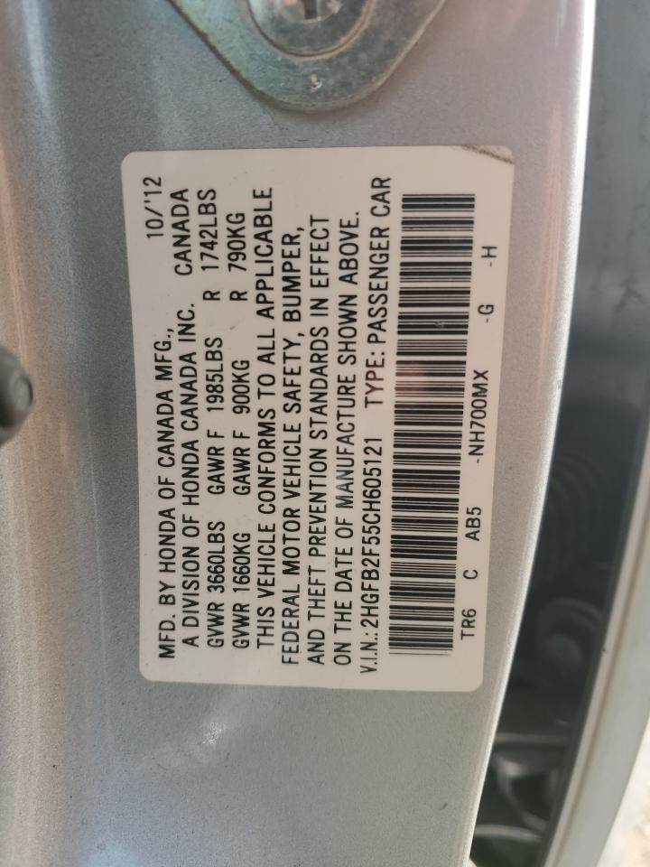 2012 Honda Civic Lx Silver vin: 2HGFB2F55CH605121