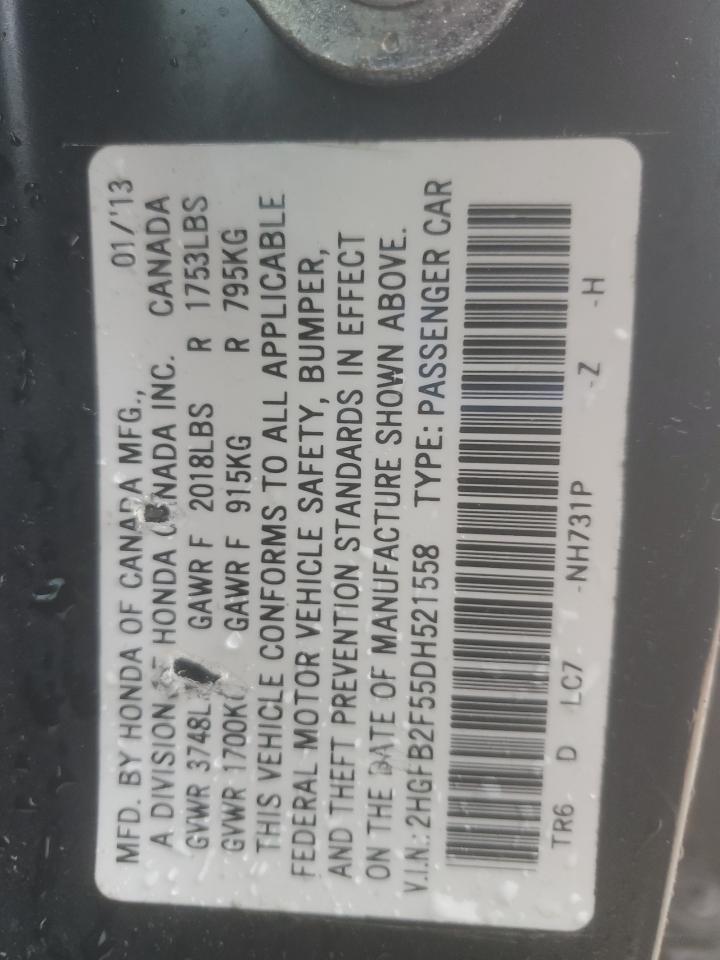 2013 Honda Civic Lx Black vin: 2HGFB2F55DH521558