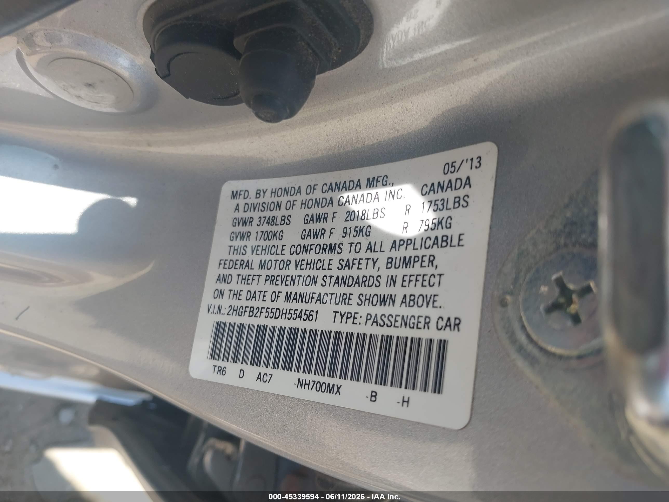 2013 Honda Civic Lx Silver vin: 2HGFB2F55DH554561