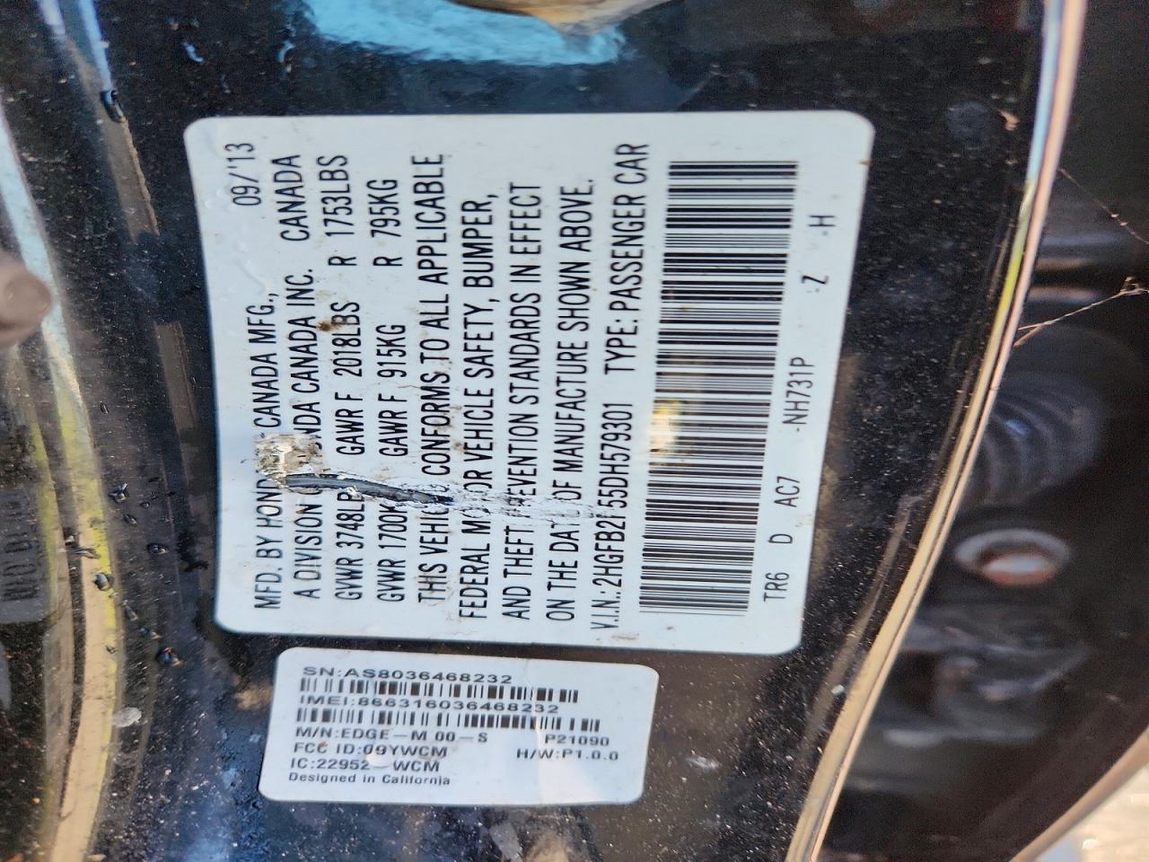 2013 Honda Civic Lx Black vin: 2HGFB2F55DH579301
