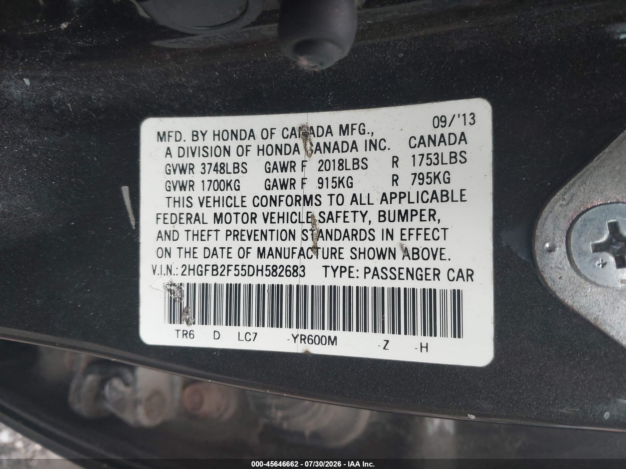2013 Honda Civic Lx Gray vin: 2HGFB2F55DH582683