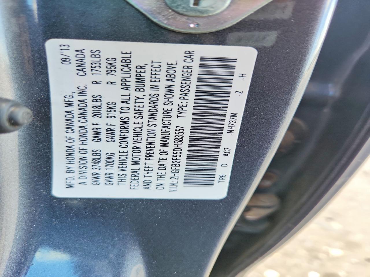2013 Honda Civic Lx Gray vin: 2HGFB2F55DH583557