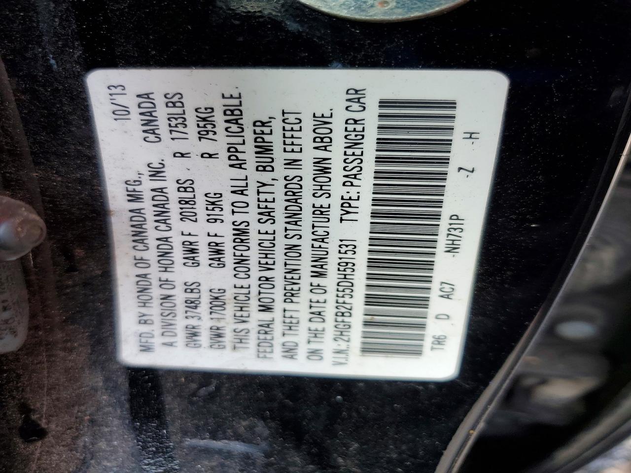 2013 Honda Civic Lx Black vin: 2HGFB2F55DH591531