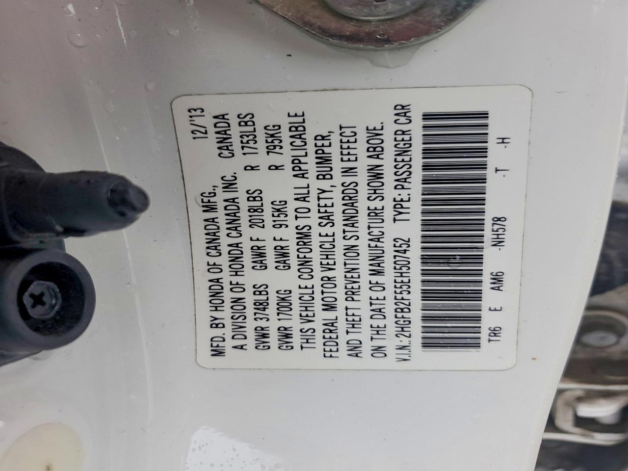2014 Honda Civic Lx White vin: 2HGFB2F55EH507452