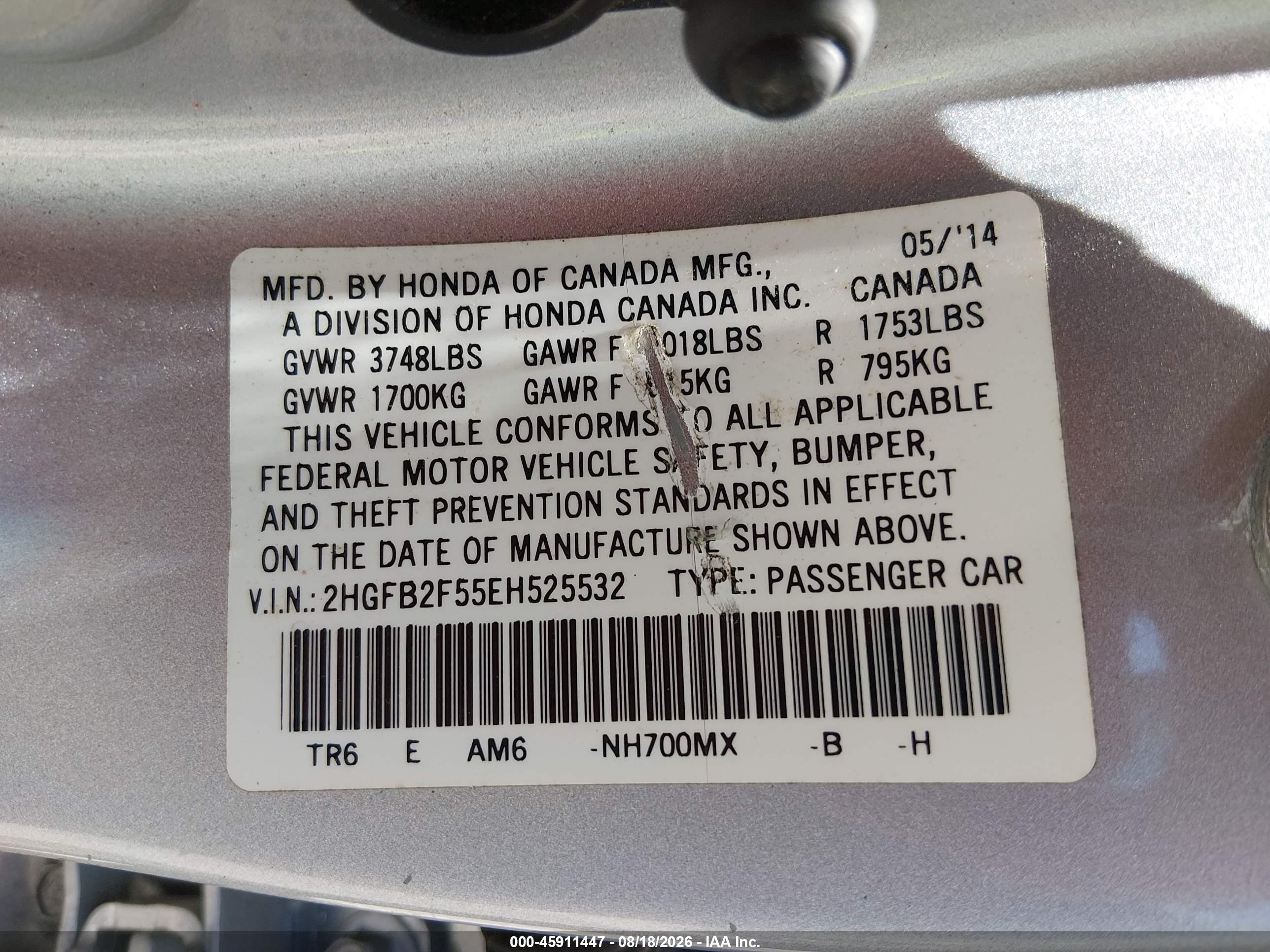 2014 Honda Civic Lx Silver vin: 2HGFB2F55EH525532