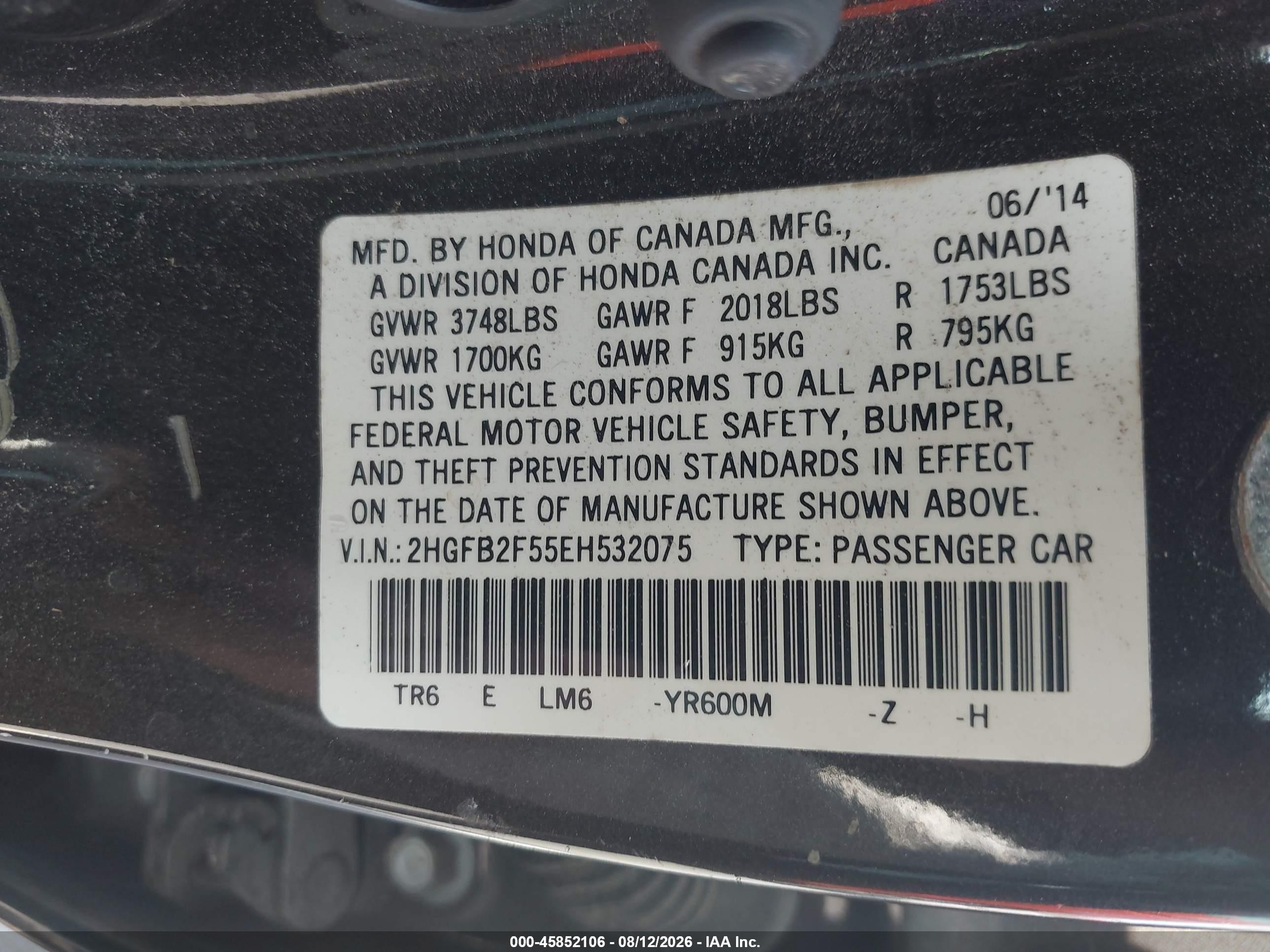 2014 Honda Civic Lx Brown vin: 2HGFB2F55EH532075